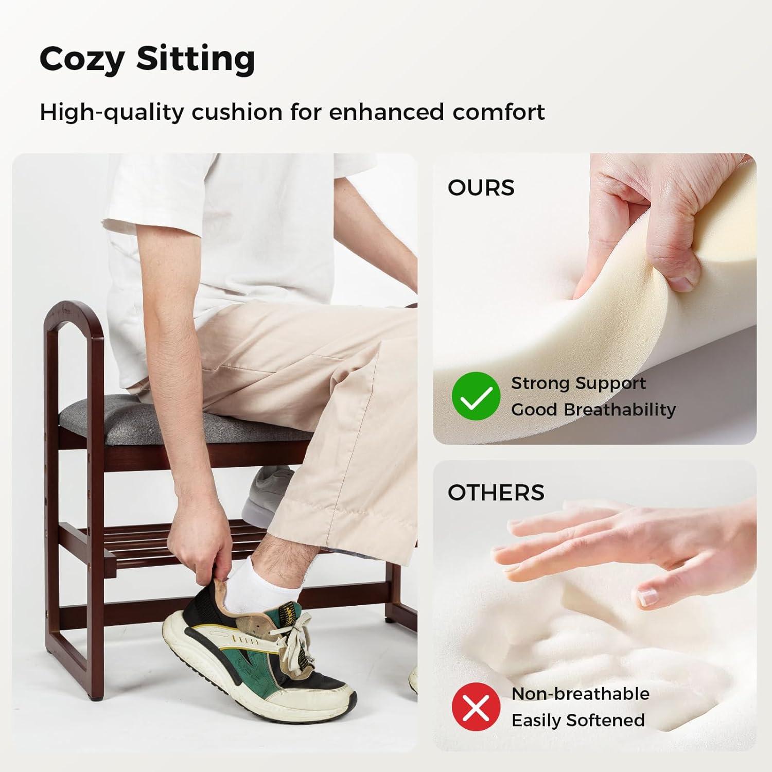 Banco de Entrada StrongTek de Bambú con Cojín 35.56 cm