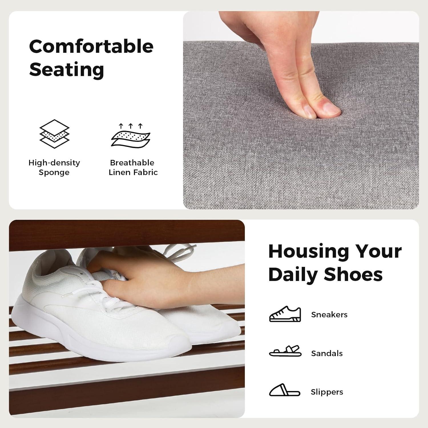 Banco de Entrada StrongTek de Bambú con Cojín 35.56 cm