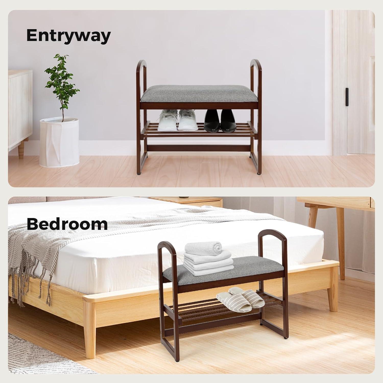 Banco de Entrada StrongTek de Bambú con Cojín 35.56 cm