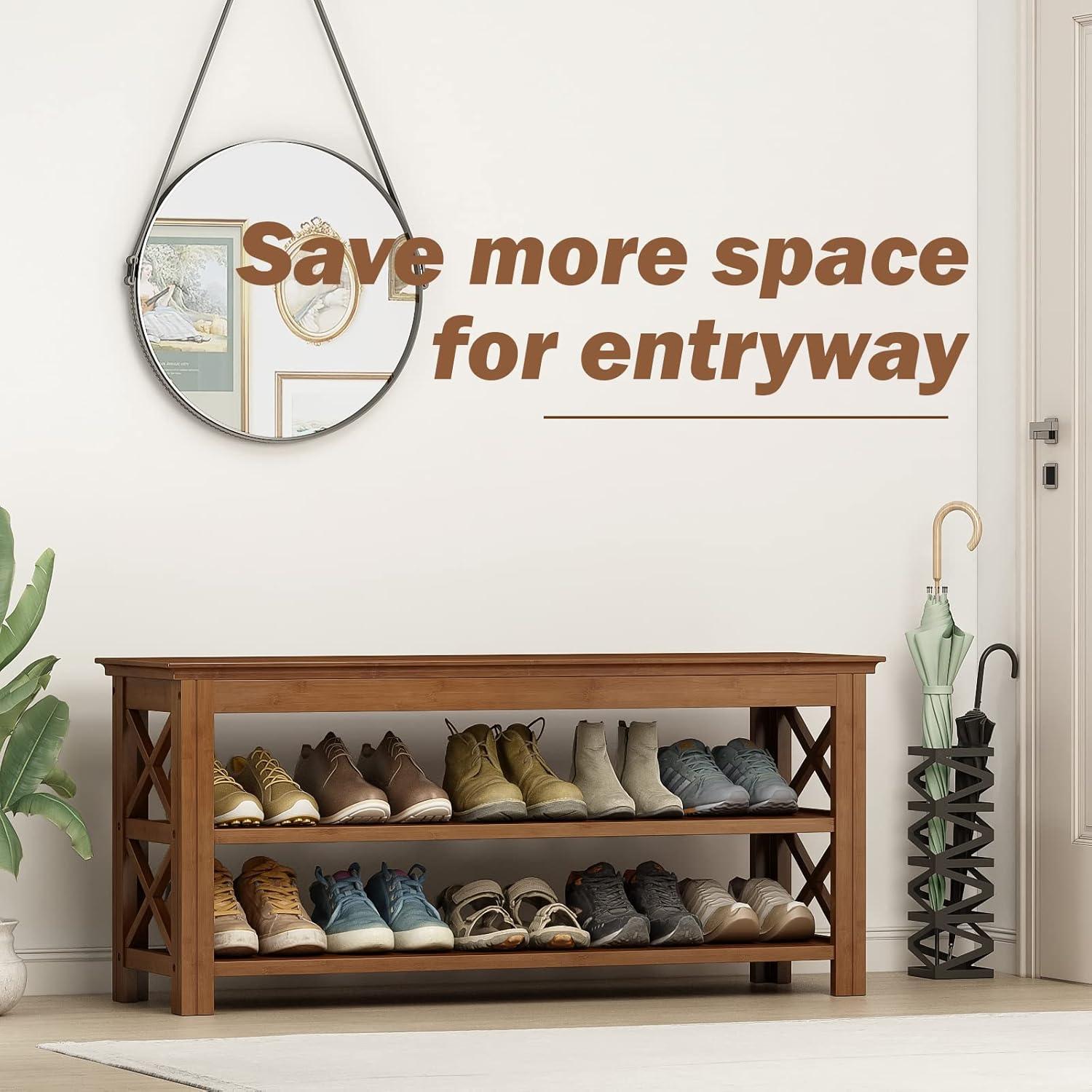 Banco de Zapatos Bamworld de Bambú 3 Niveles 100 cm Marrón