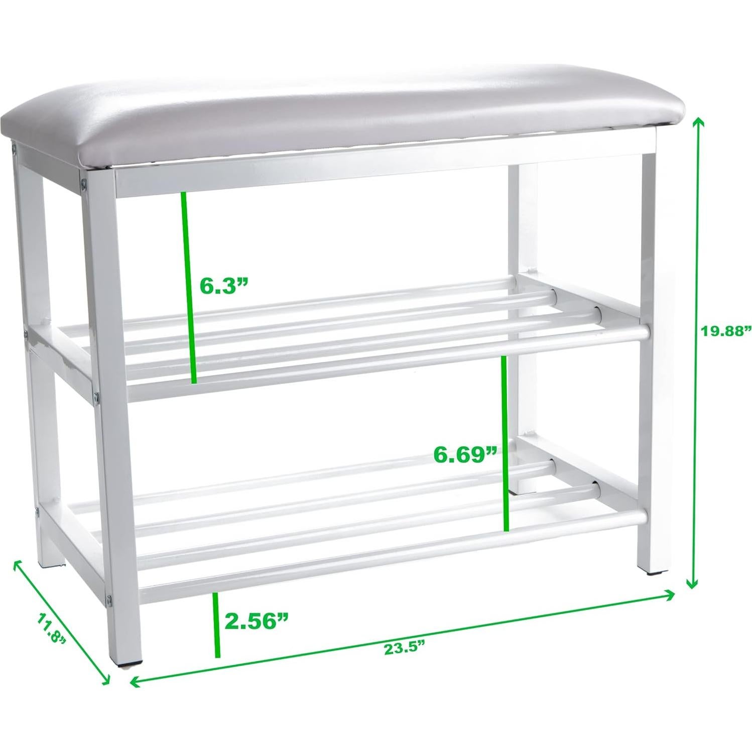 Banco para zapatos Mind Reader, metal blanco, 59.69x29.97x50.53 cm