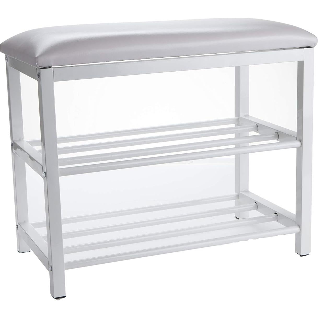 Banco para zapatos Mind Reader, metal blanco, 59.69x29.97x50.53 cm