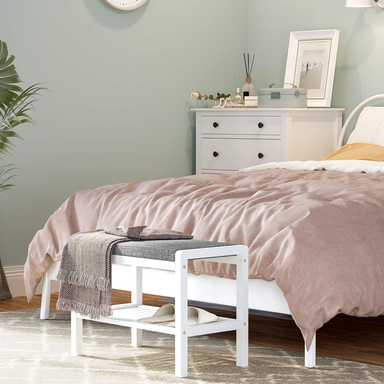 Banco para Zapatos SONGMICS con Cojín Tapizado Gris y Blanco