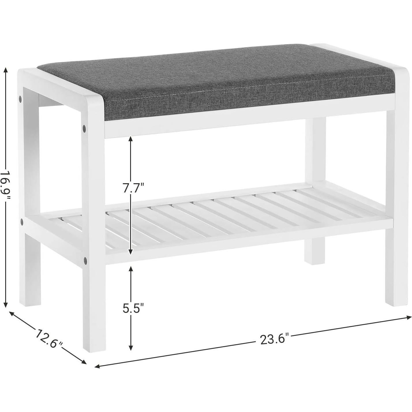 Banco para Zapatos SONGMICS con Cojín Tapizado Gris y Blanco
