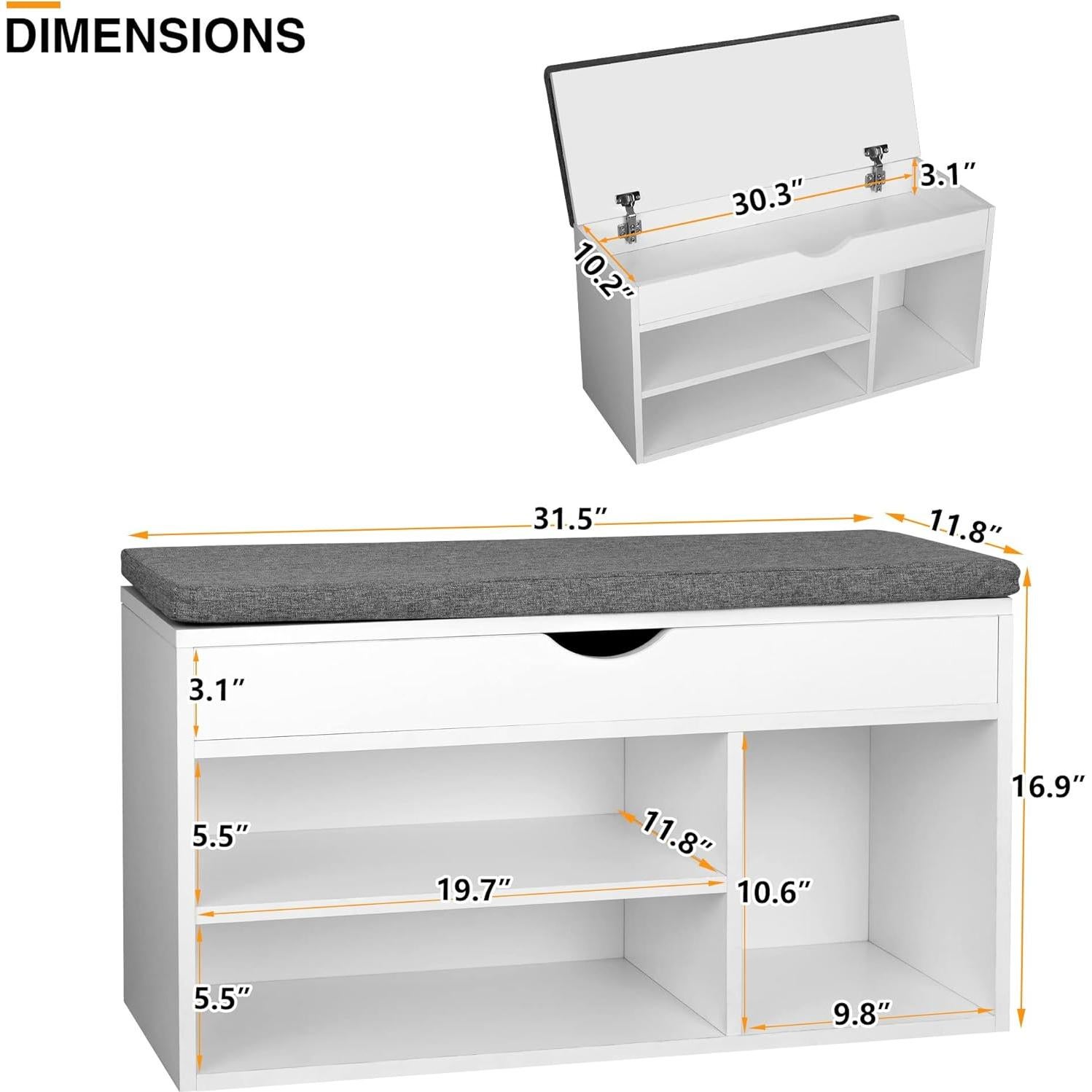 Banco de Almacenamiento de Zapatos WelFurGeer Blanco y Gris