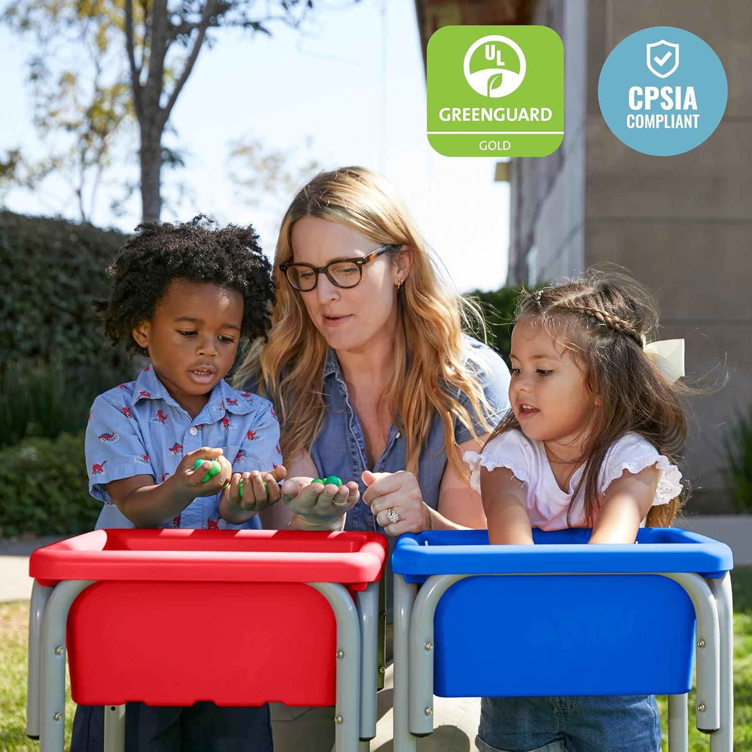 Mesa de Juego Sensorial ECR4Kids Ajustable 2 Estaciones Azul/Rojo