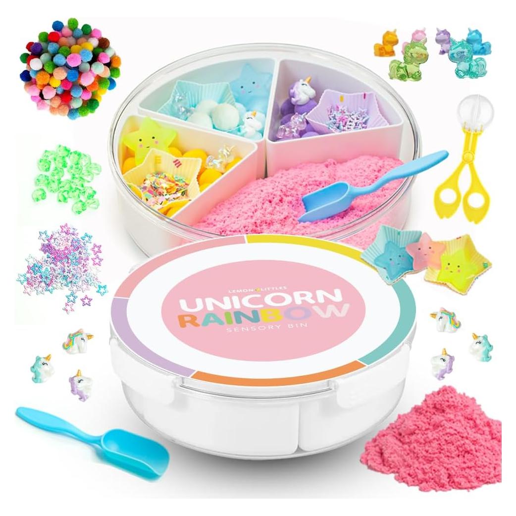 Bin Sensorial Unicornio Arcoíris con Tapa y Relleno - Lemon Littles