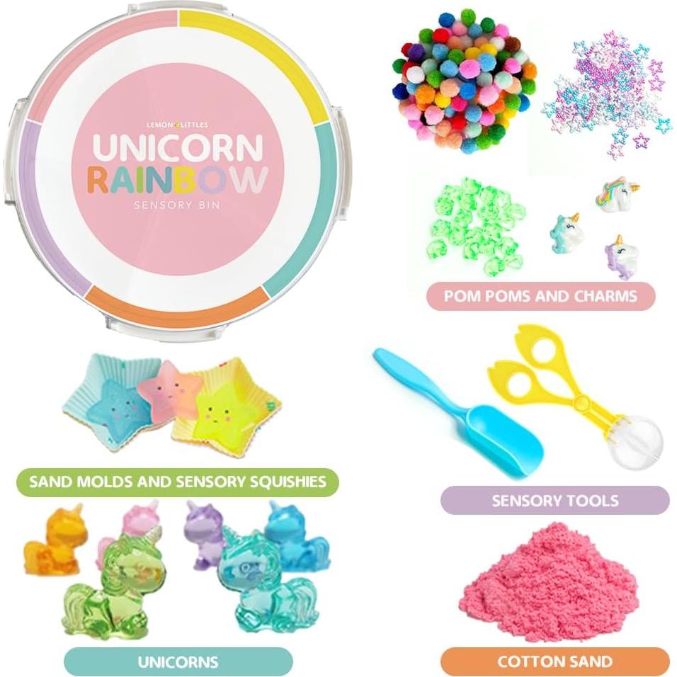 Bin Sensorial Unicornio Arcoíris con Tapa y Relleno - Lemon Littles