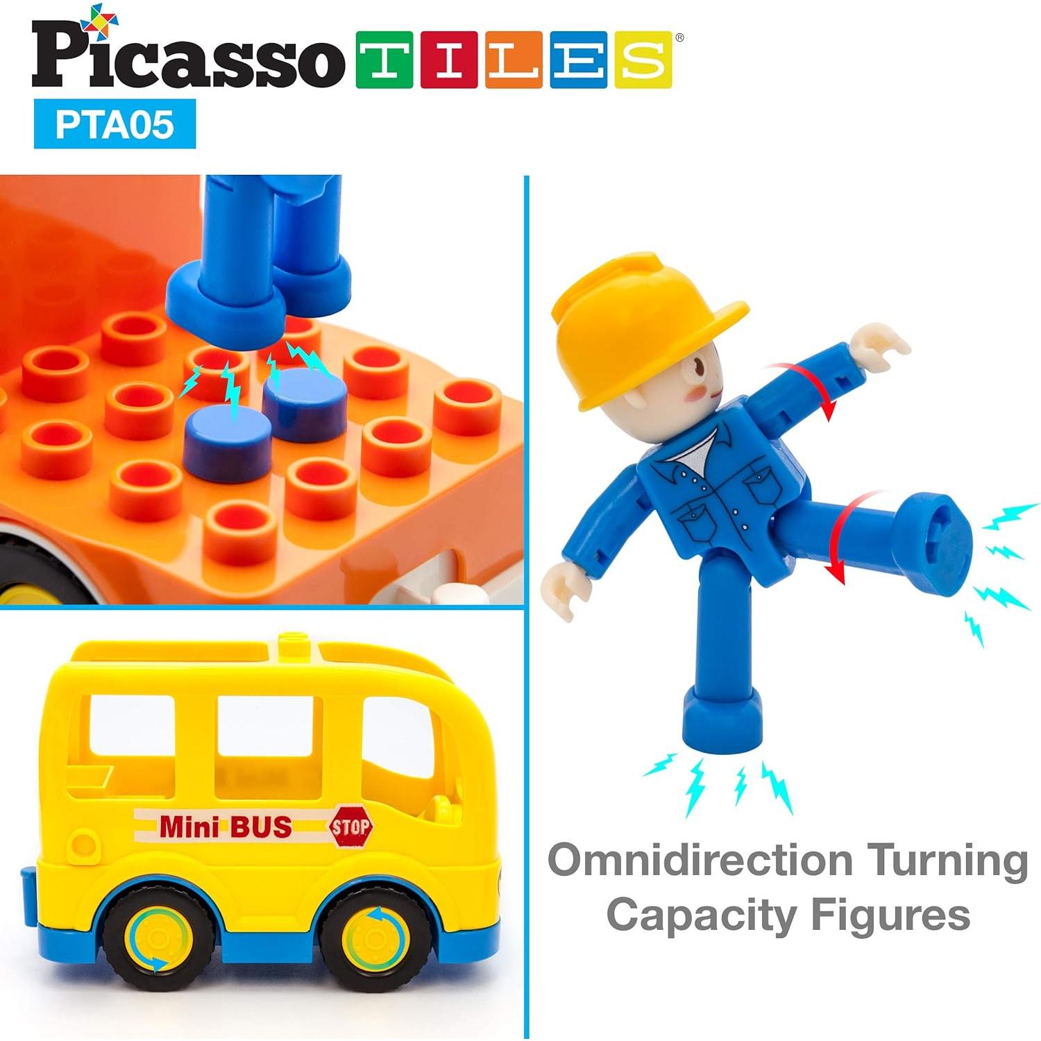 PicassoTiles Juego Magnético 331pc Vehículos y Mesa de Actividades