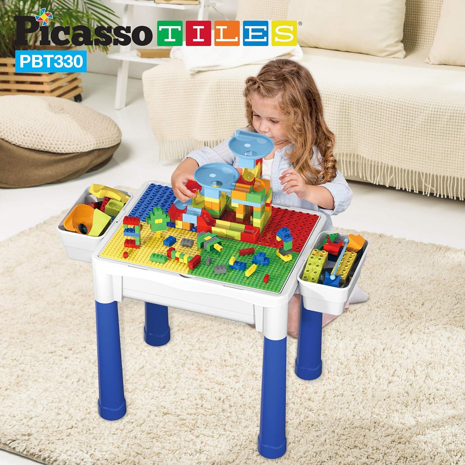 PicassoTiles Juego Magnético 331pc Vehículos y Mesa de Actividades