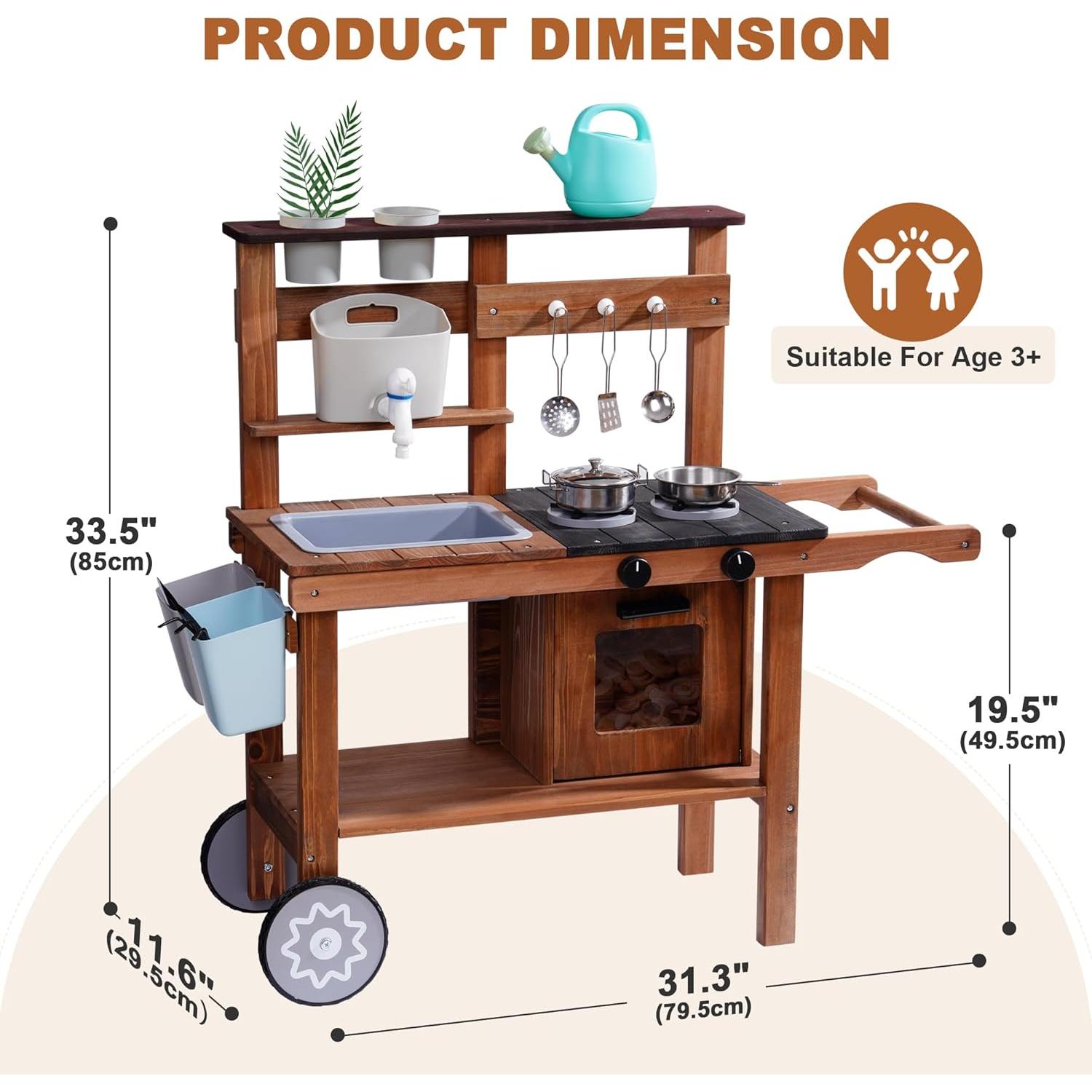 Cocina de Barro para Niños ROBOTIME con Ruedas y Fregadero