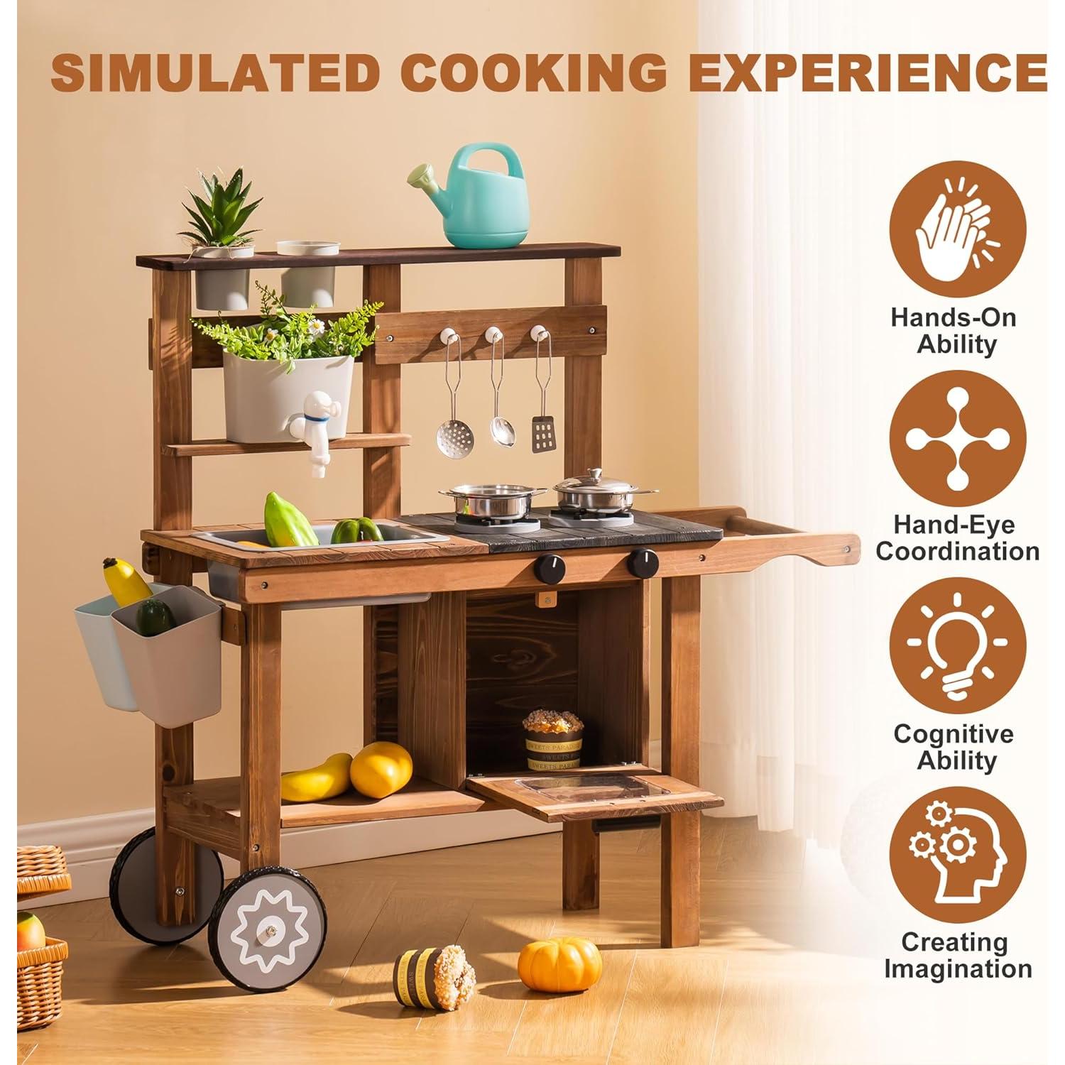 Cocina de Barro para Niños ROBOTIME con Ruedas y Fregadero