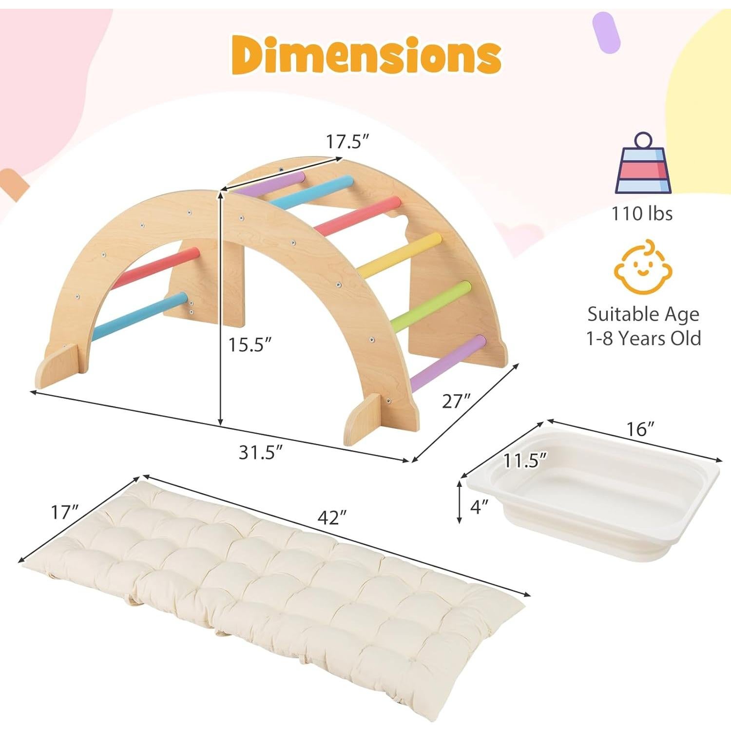 Arco Trepador de Madera HONEY JOY con Cojín y Mesa Sensorial