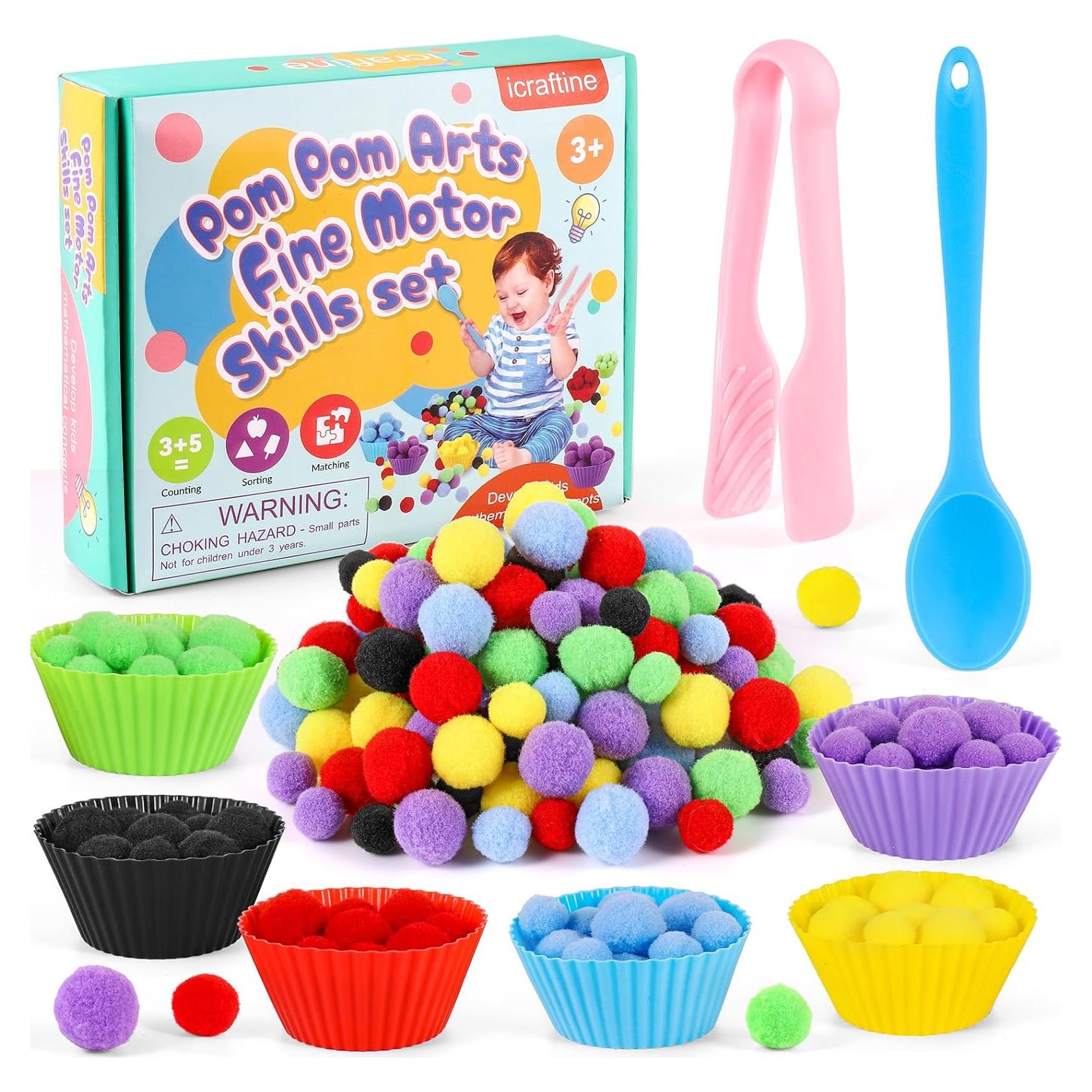 Juego de Habilidades Motoras Finas iCraftine 158 PCS Pompones