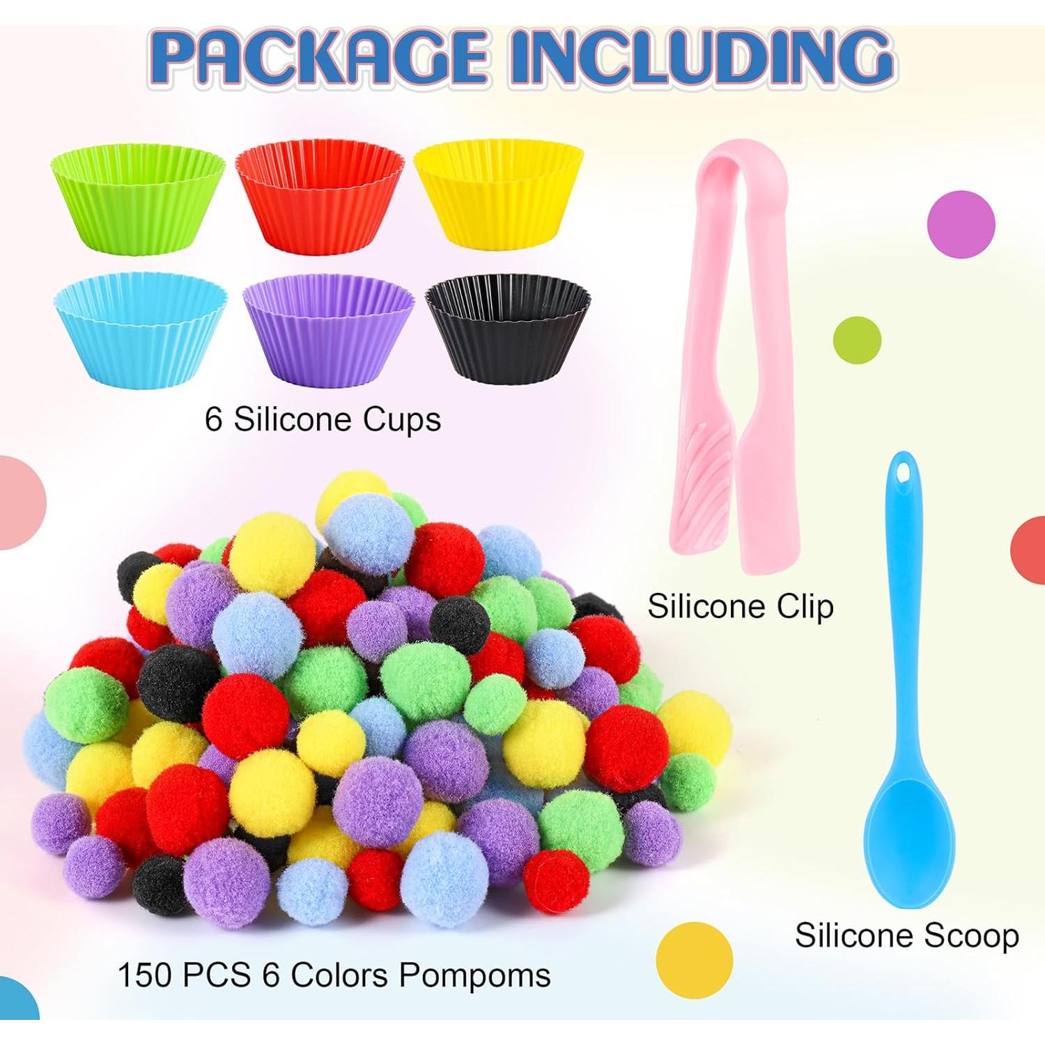 Juego de Habilidades Motoras Finas iCraftine 158 PCS Pompones