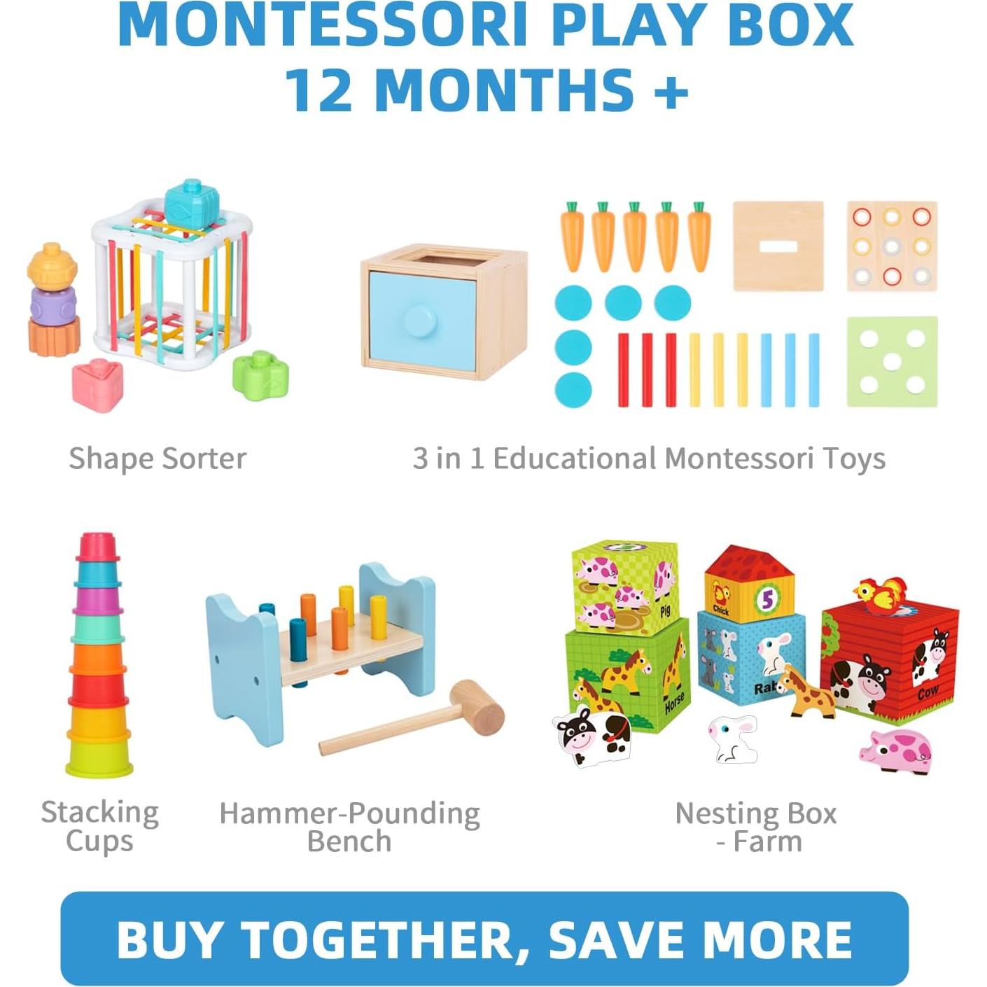 Juguetes Montessori OOOK 7 en 1 para Bebés 12+ Meses
