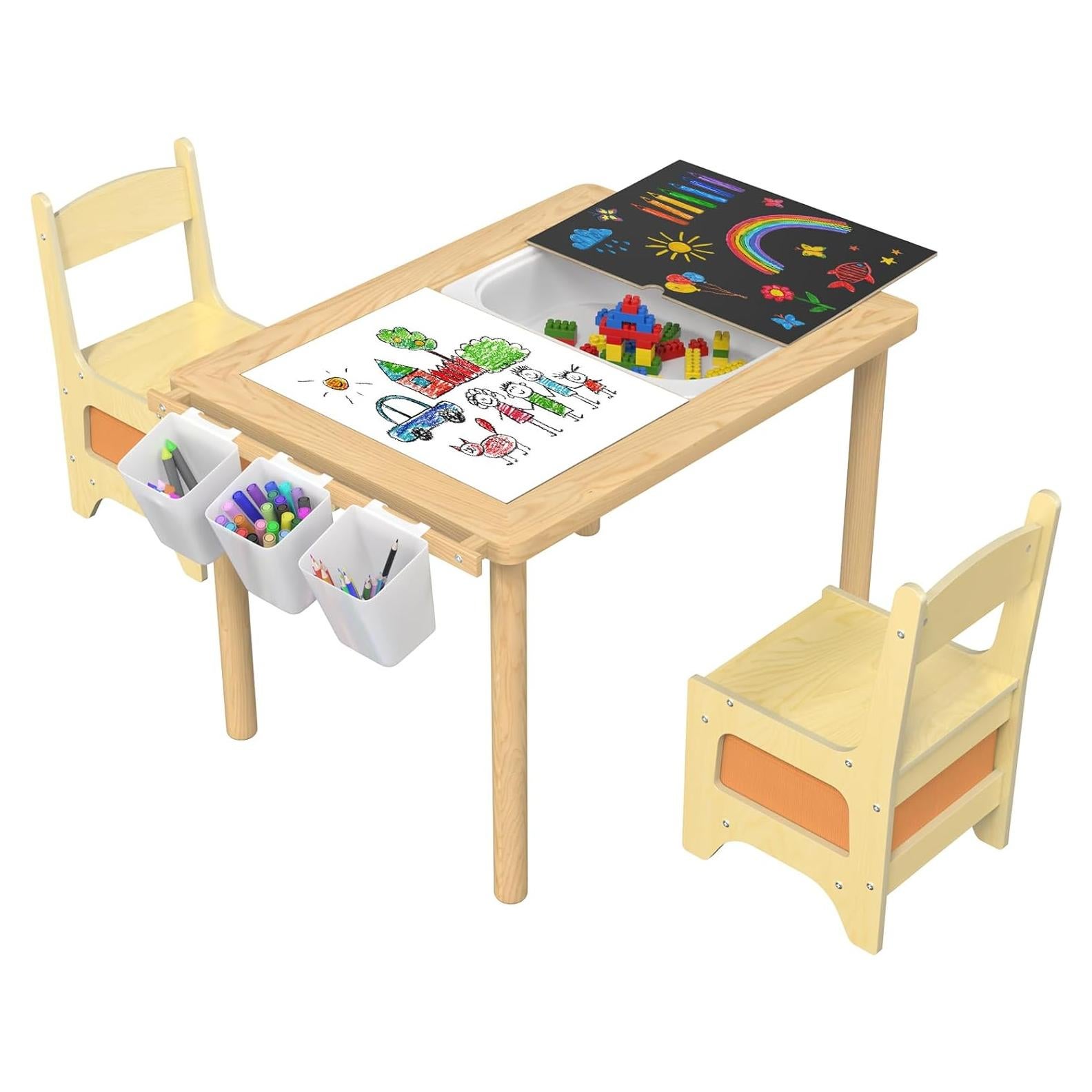 Mesa y Silla Sensorial de Madera de Pino para Niños 93x48 cm