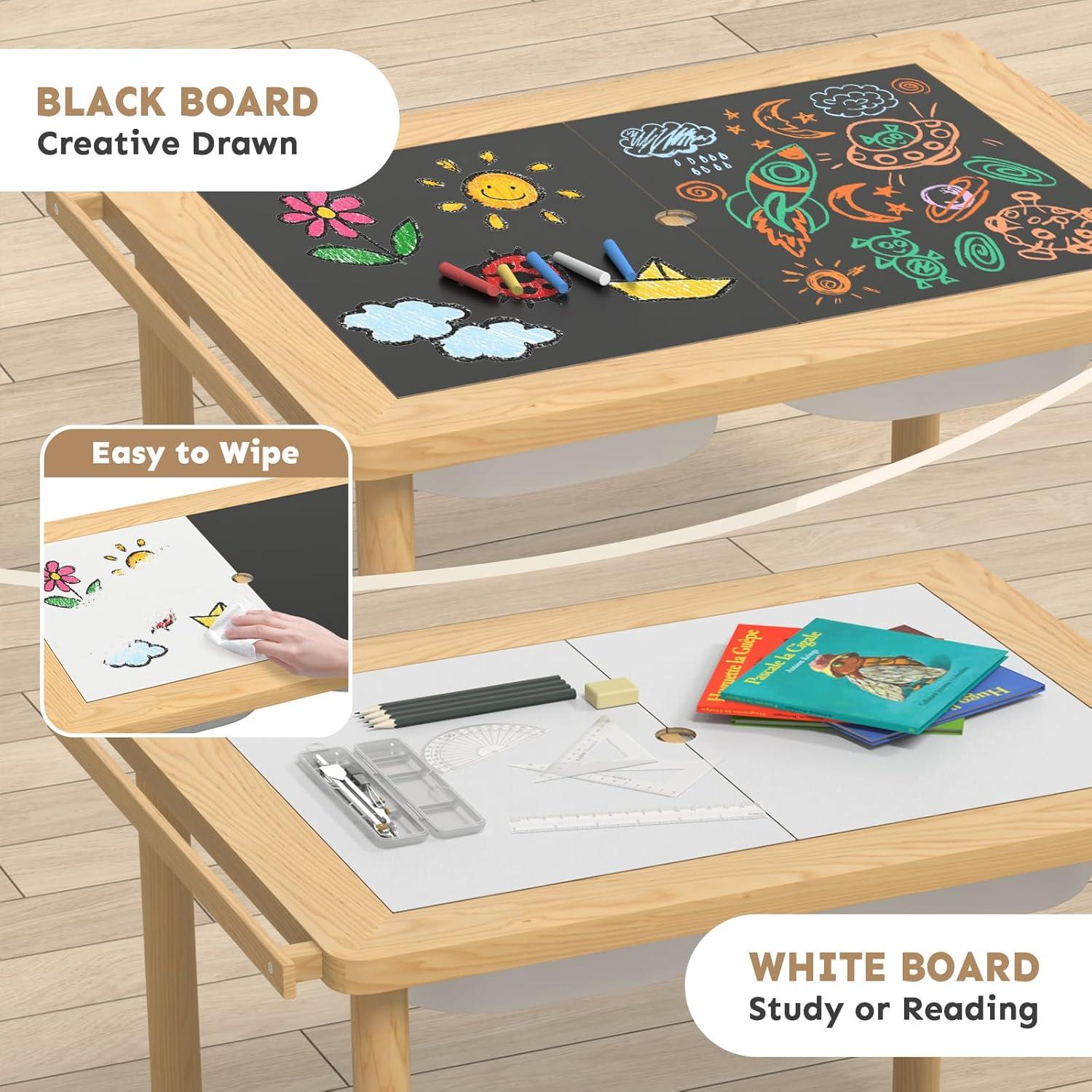 Mesa y Silla Sensorial de Madera de Pino para Niños 93x48 cm