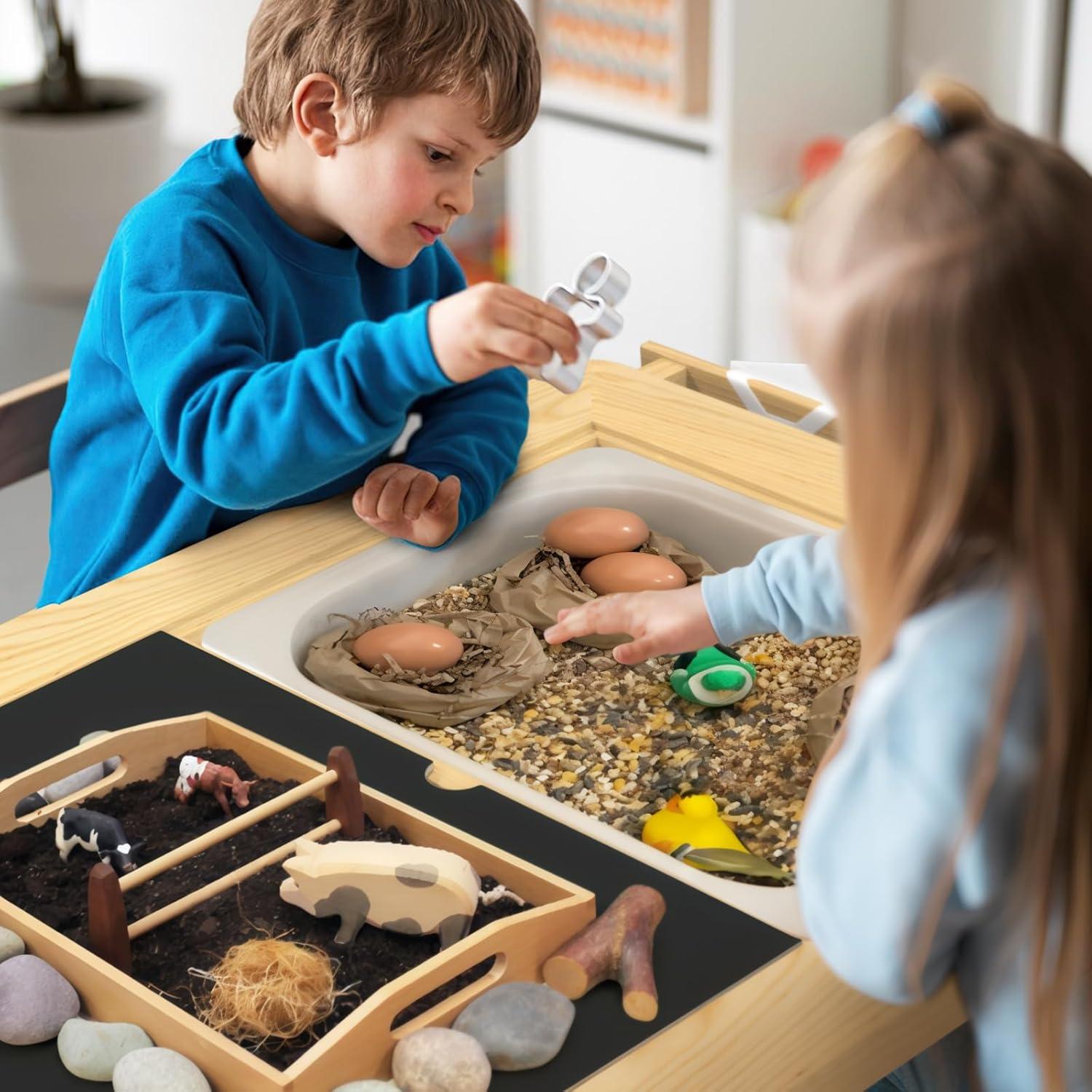 Mesa y Silla Sensorial de Madera de Pino para Niños 93x48 cm