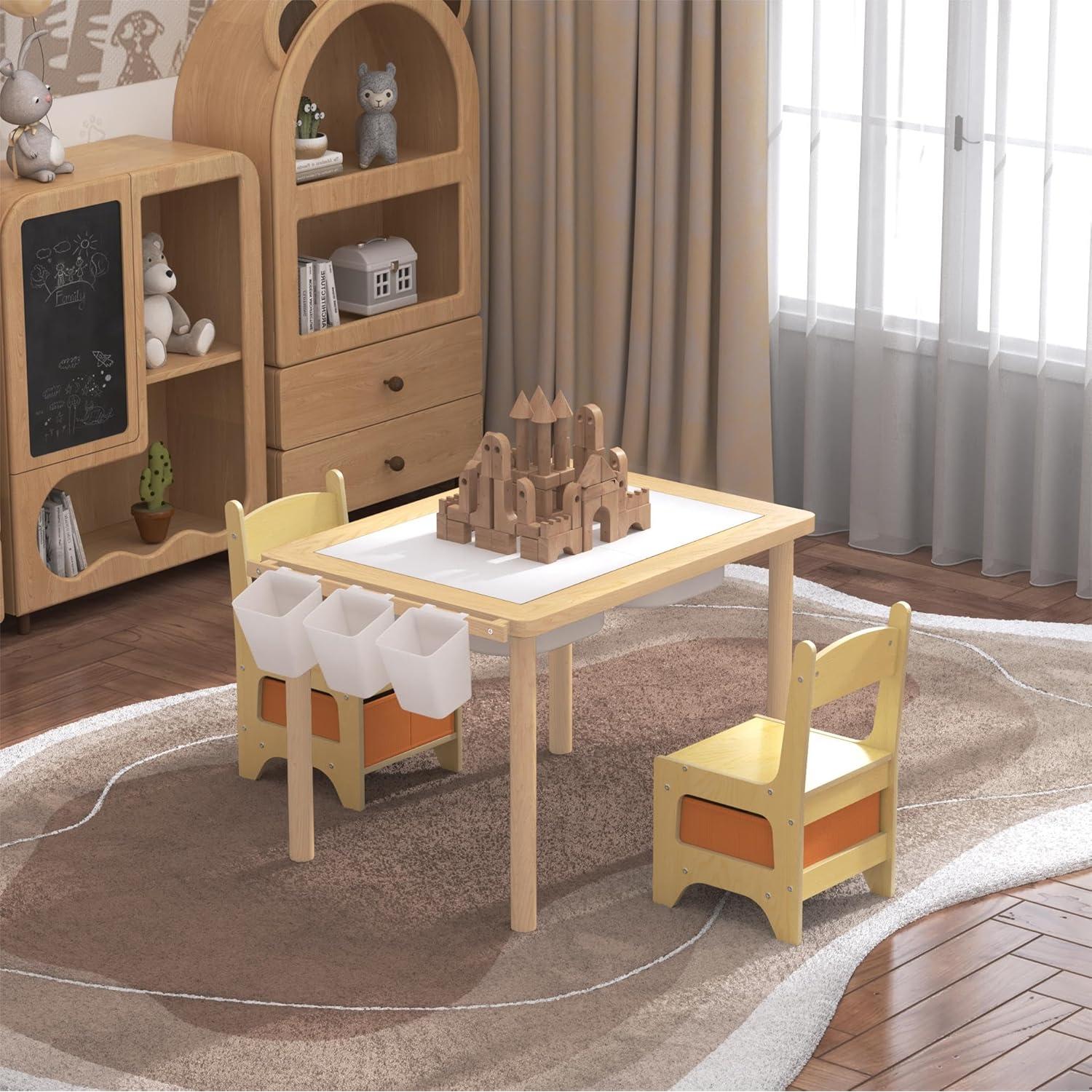 Mesa y Silla Sensorial de Madera de Pino para Niños 93x48 cm