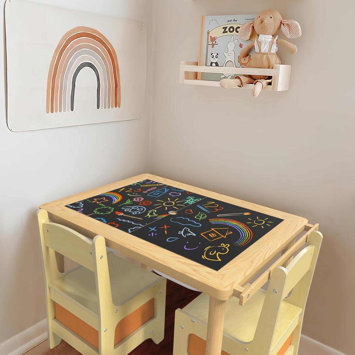 Mesa y Silla Sensorial de Madera de Pino para Niños 93x48 cm