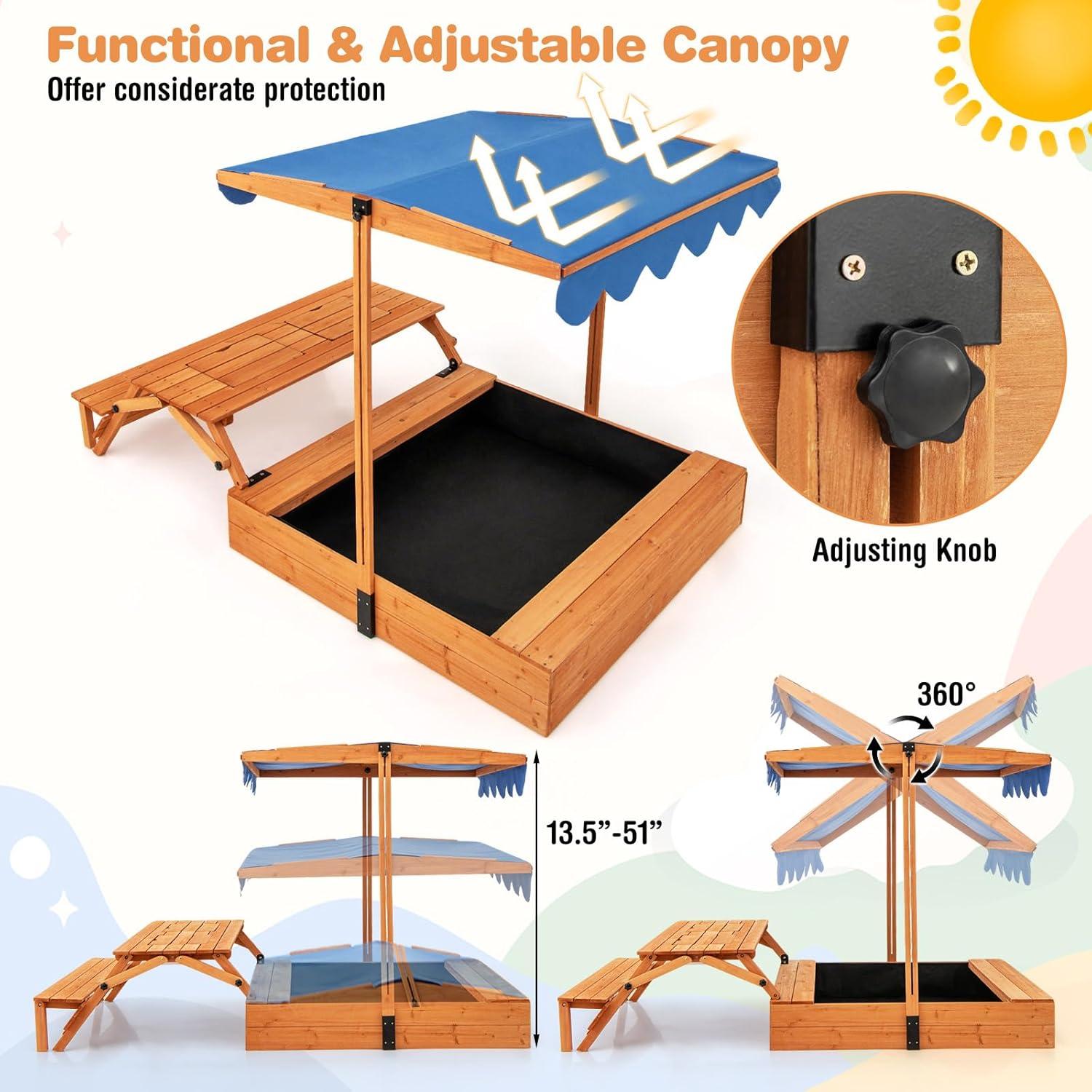 Caja de Arena de Madera Costzon 3 en 1 con Toldito Ajustable