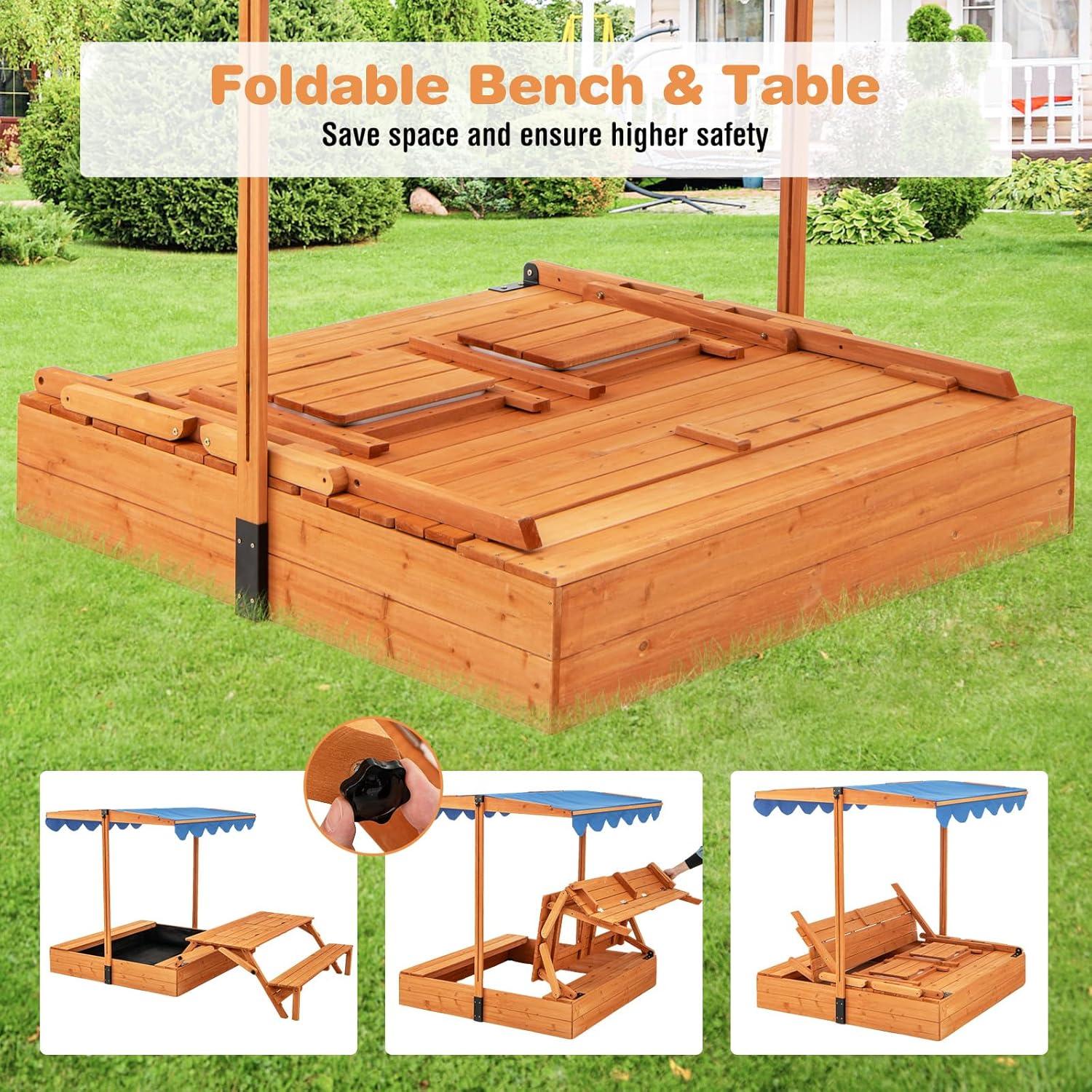 Caja de Arena de Madera Costzon 3 en 1 con Toldito Ajustable