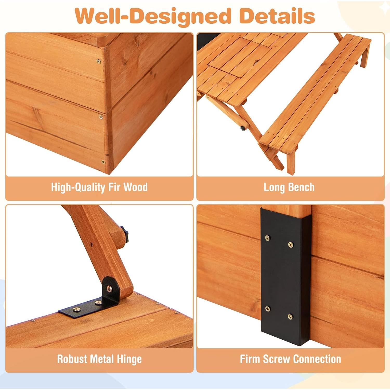 Caja de Arena de Madera Costzon 3 en 1 con Toldito Ajustable