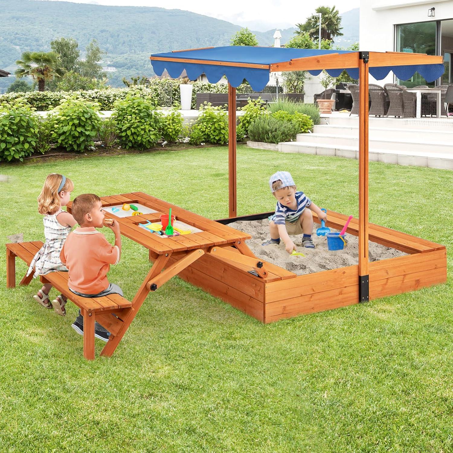 Caja de Arena de Madera Costzon 3 en 1 con Toldito Ajustable