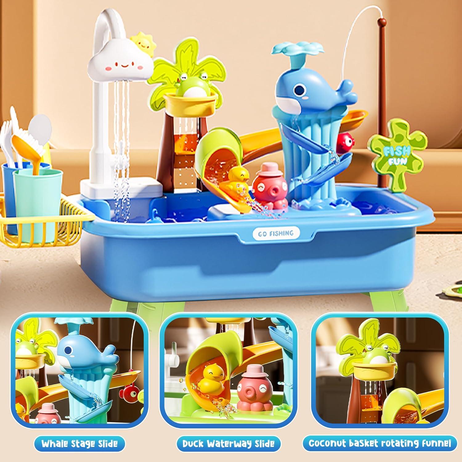 Mesa de Agua para Niños Kirntcoy 4 en 1 Azul 53x50cm