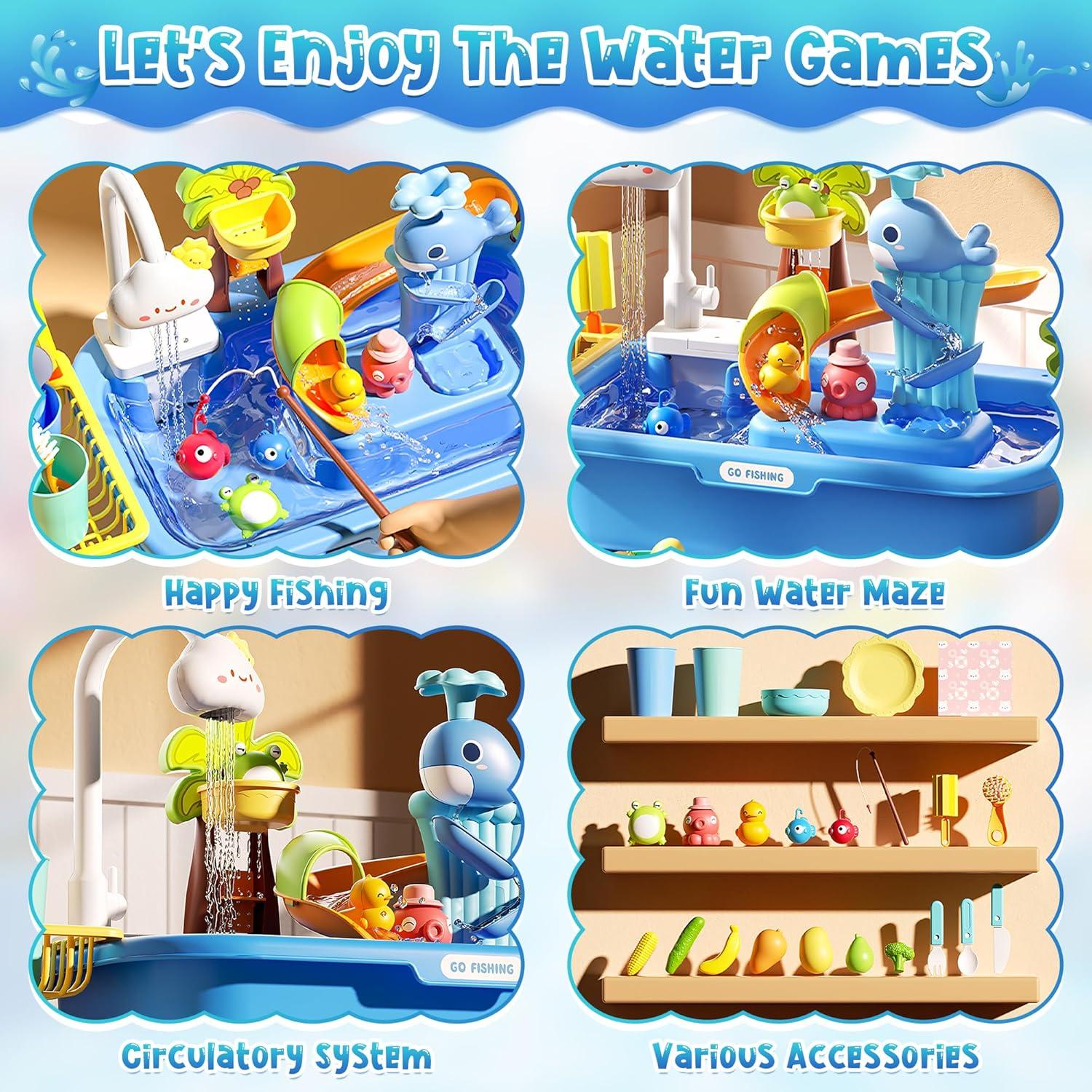 Mesa de Agua para Niños Kirntcoy 4 en 1 Azul 53x50cm