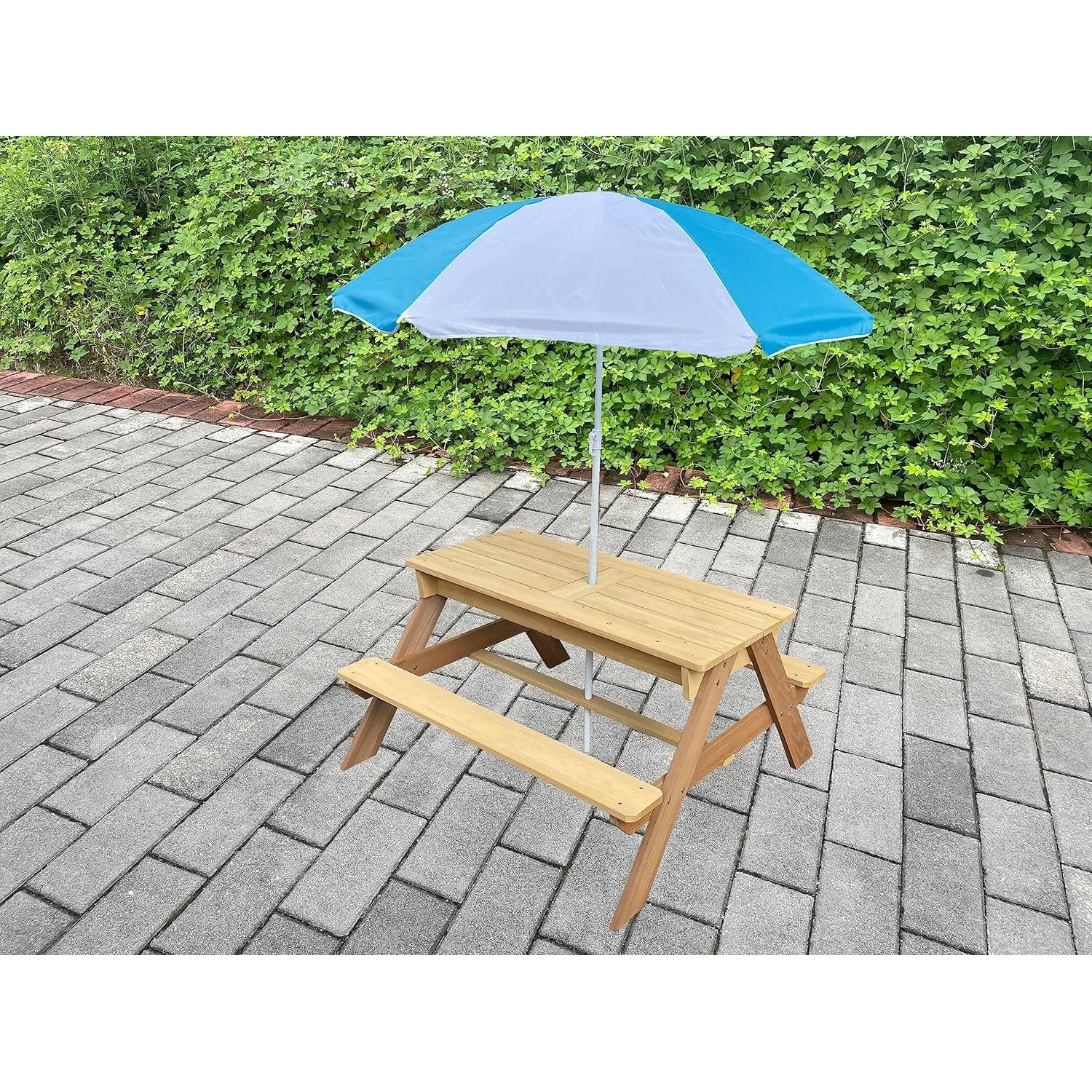 Mesa de Picnic 3 en 1 BTExpert Kids Madera 94x89 cm con Sombrilla