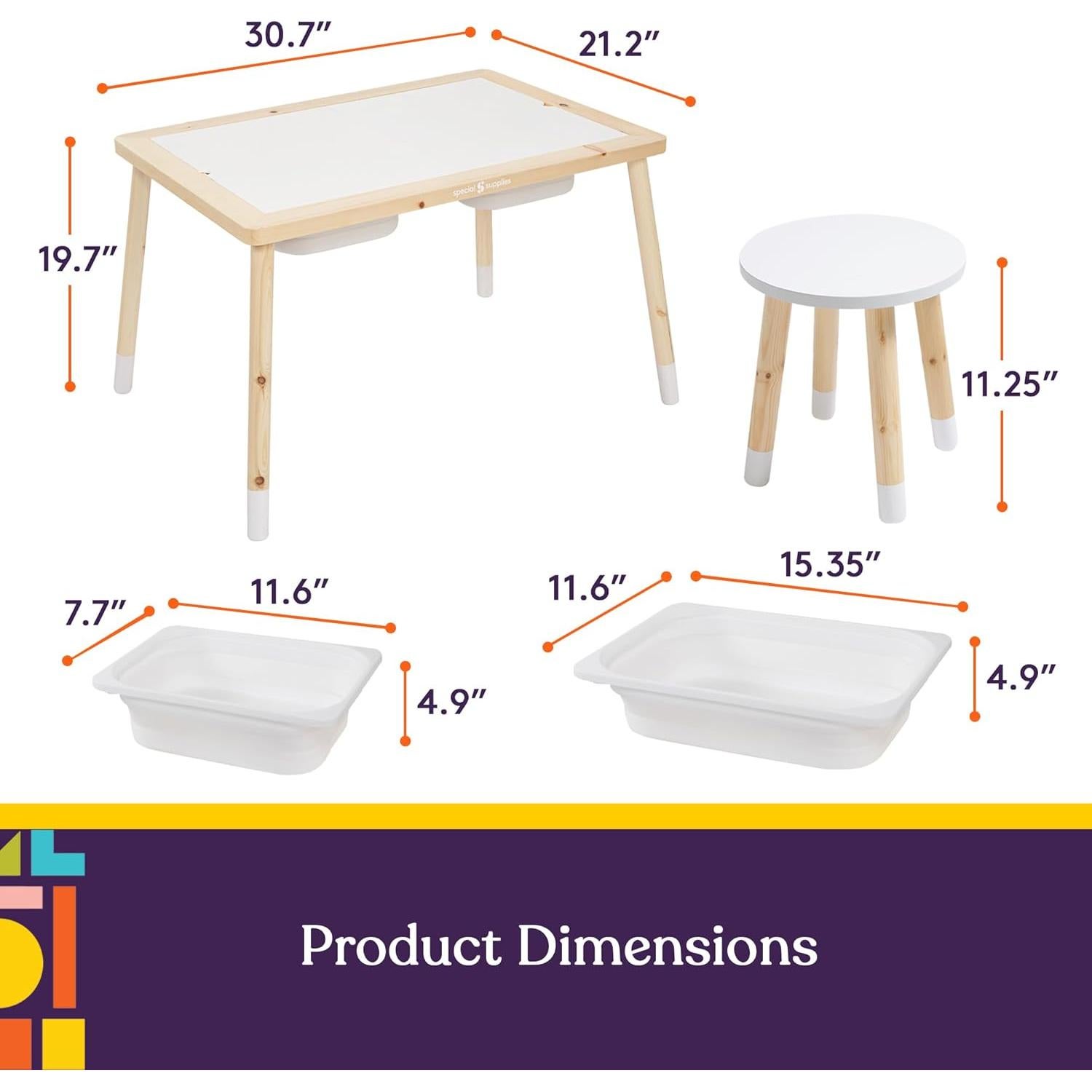 Mesa Sensorial para Niños Suministros Especiales 2 Bins 61x41cm