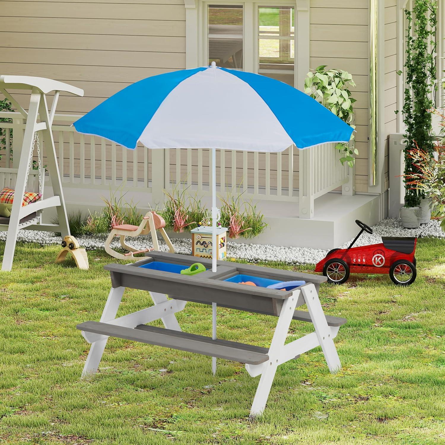 Mesa de Arena y Agua Mederra 94x94 cm para Niños con Paraguas