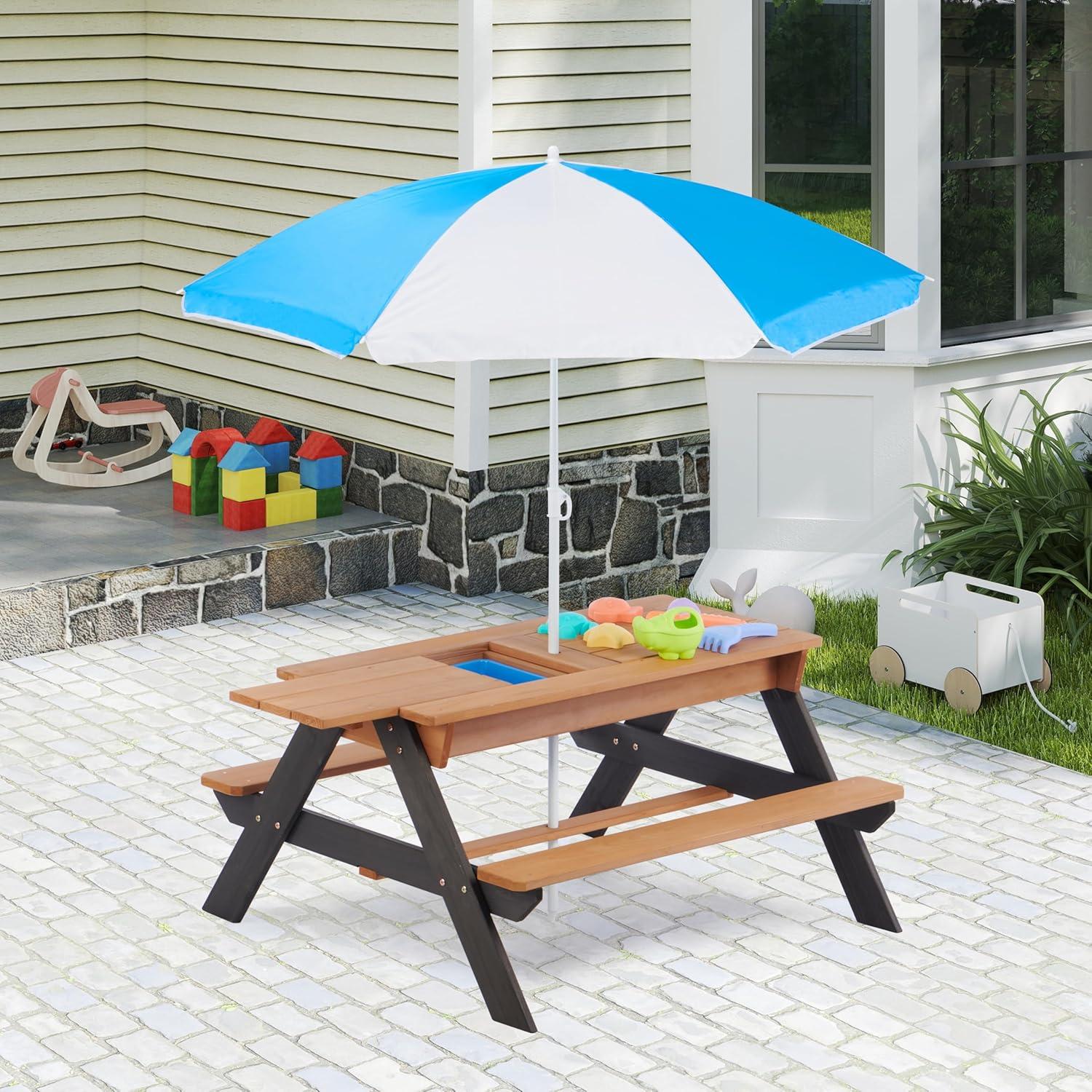 Mesa de Arena y Agua Mederra 94x94 cm para Niños con Paraguas