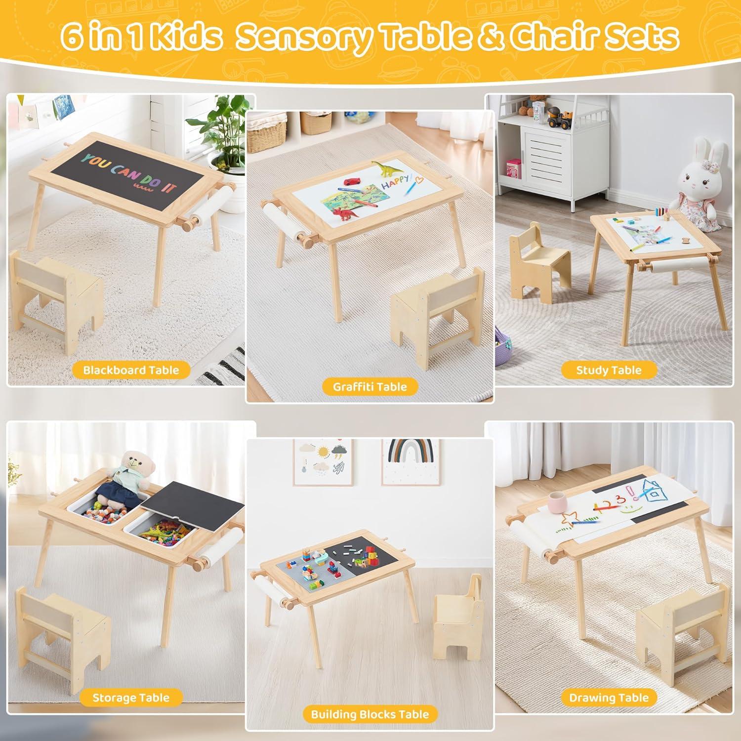 Mesa Sensorial Infantil Doreroom con Sillas y Almacenamiento