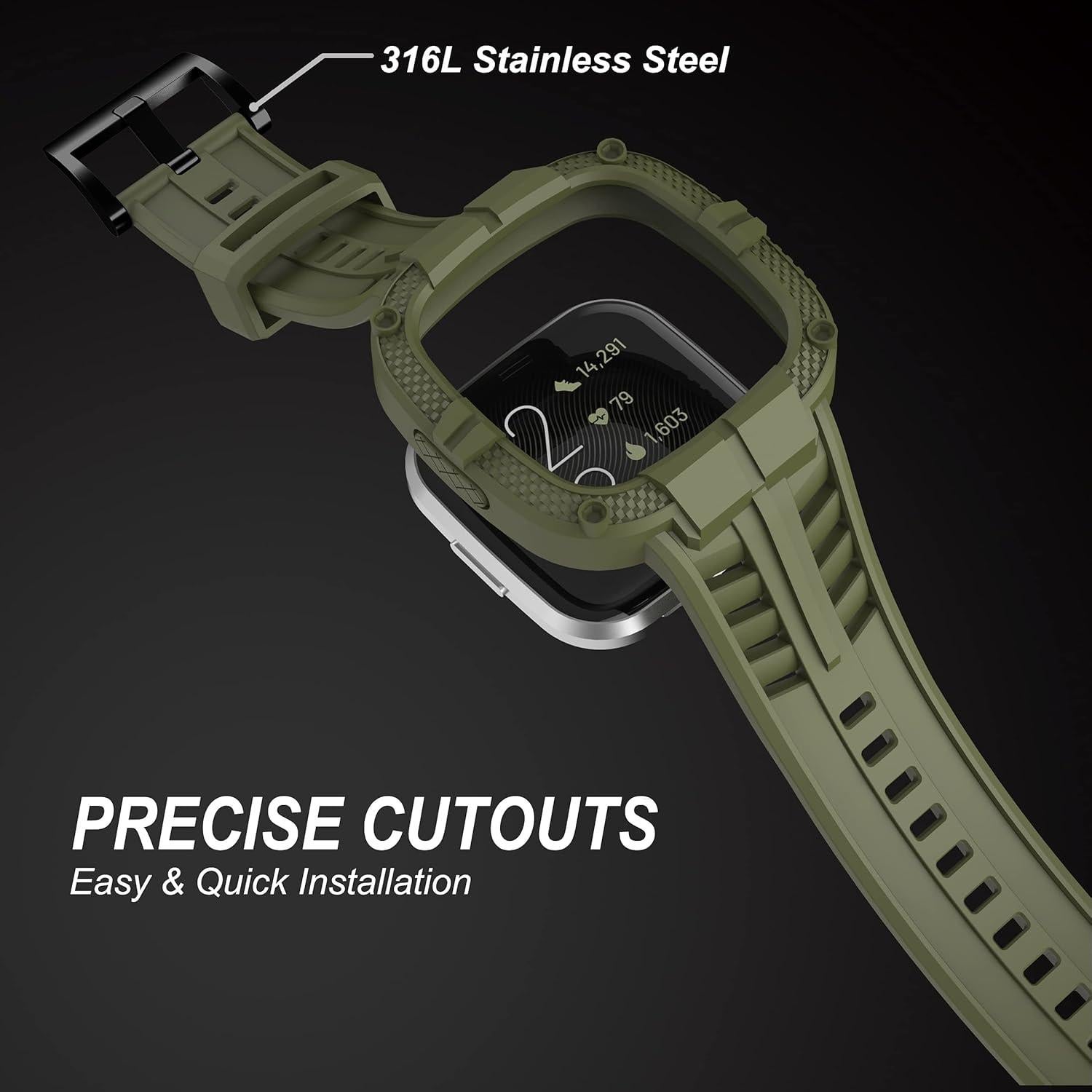 Banda Deportiva GELISHI para Fitbit Versa 2 - Verde Militar