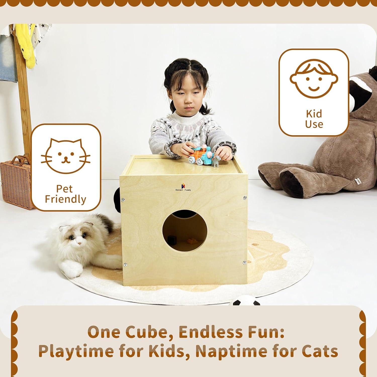 Cubículo de Juego Montessori Damoch 3 en 1 - Mesa, Almacenamiento y Casa para Gatos