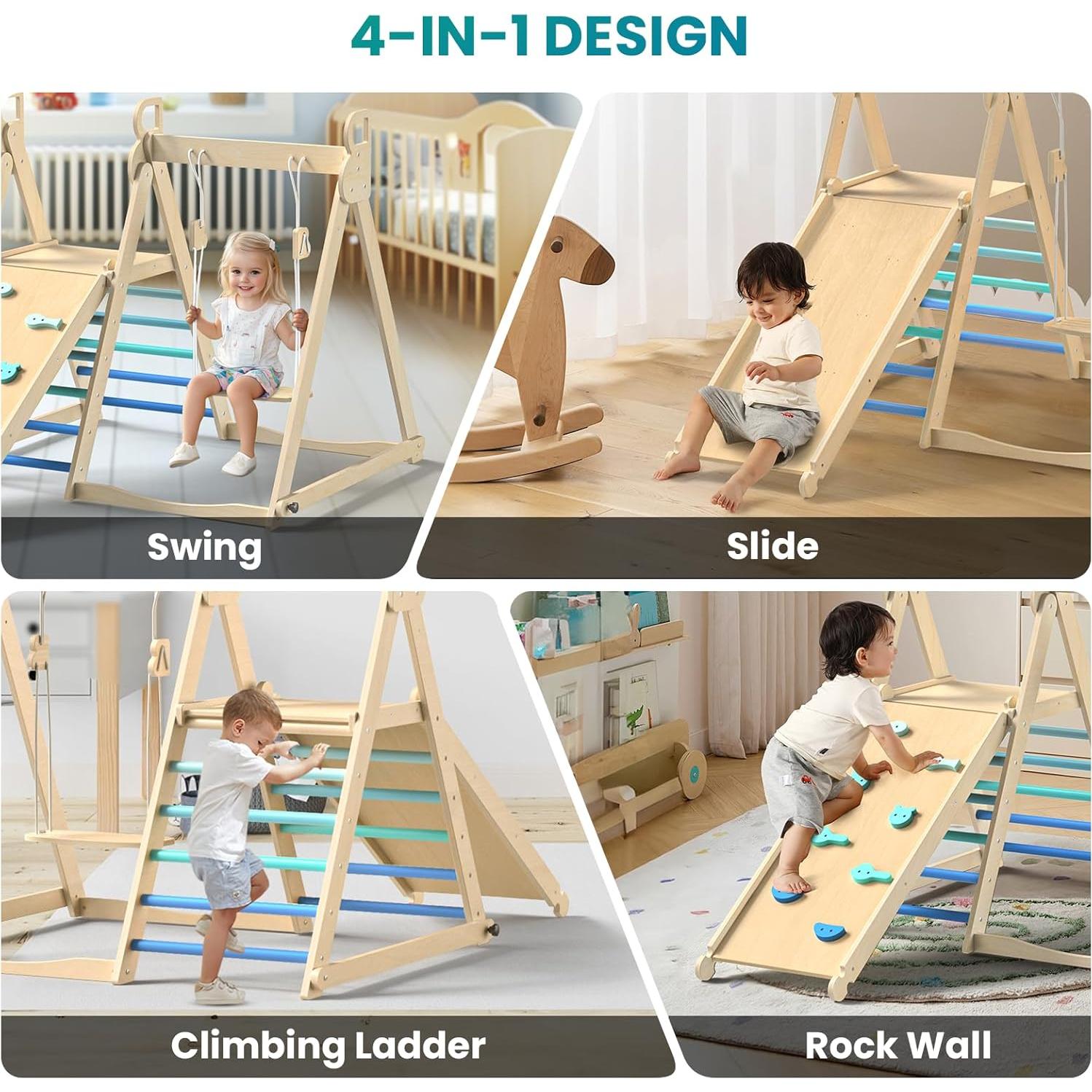 Gimnasio Interior Selva BlueWood 4 en 1 Madera Plegable 2+ Años