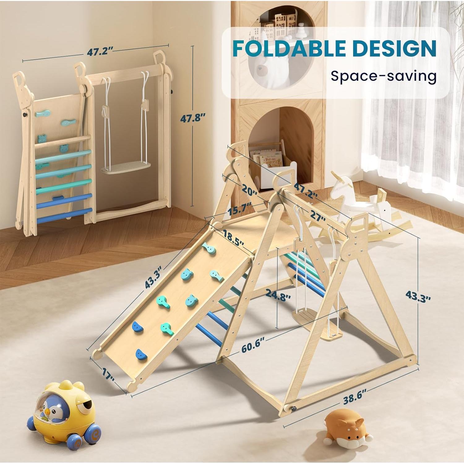 Gimnasio Interior Selva BlueWood 4 en 1 Madera Plegable 2+ Años