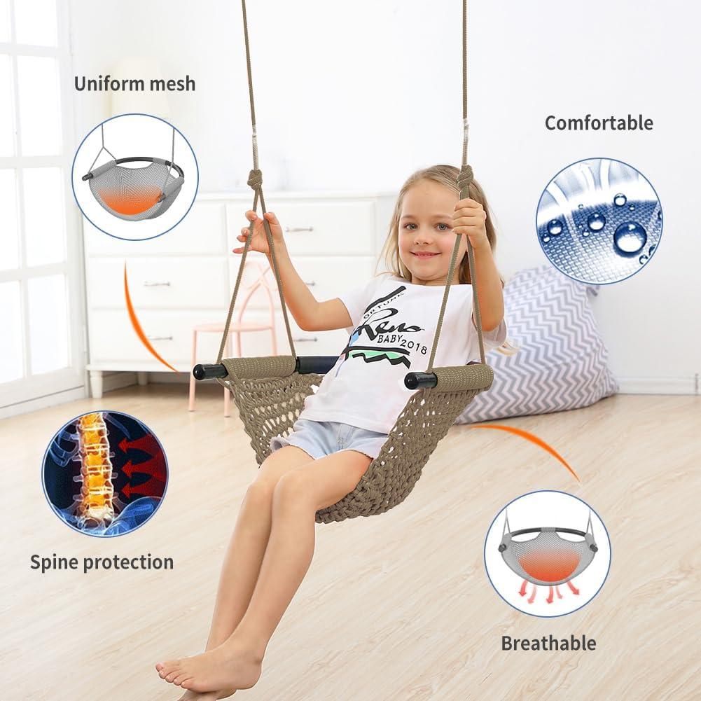 Columpio de Tejido a Mano ROPECUBE para Niños - Ajustable, Interior y Exterior