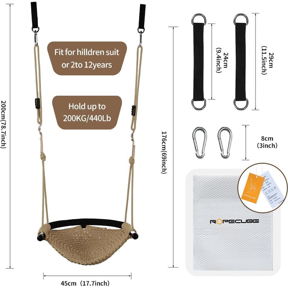 Columpio de Tejido a Mano ROPECUBE para Niños - Ajustable, Interior y Exterior