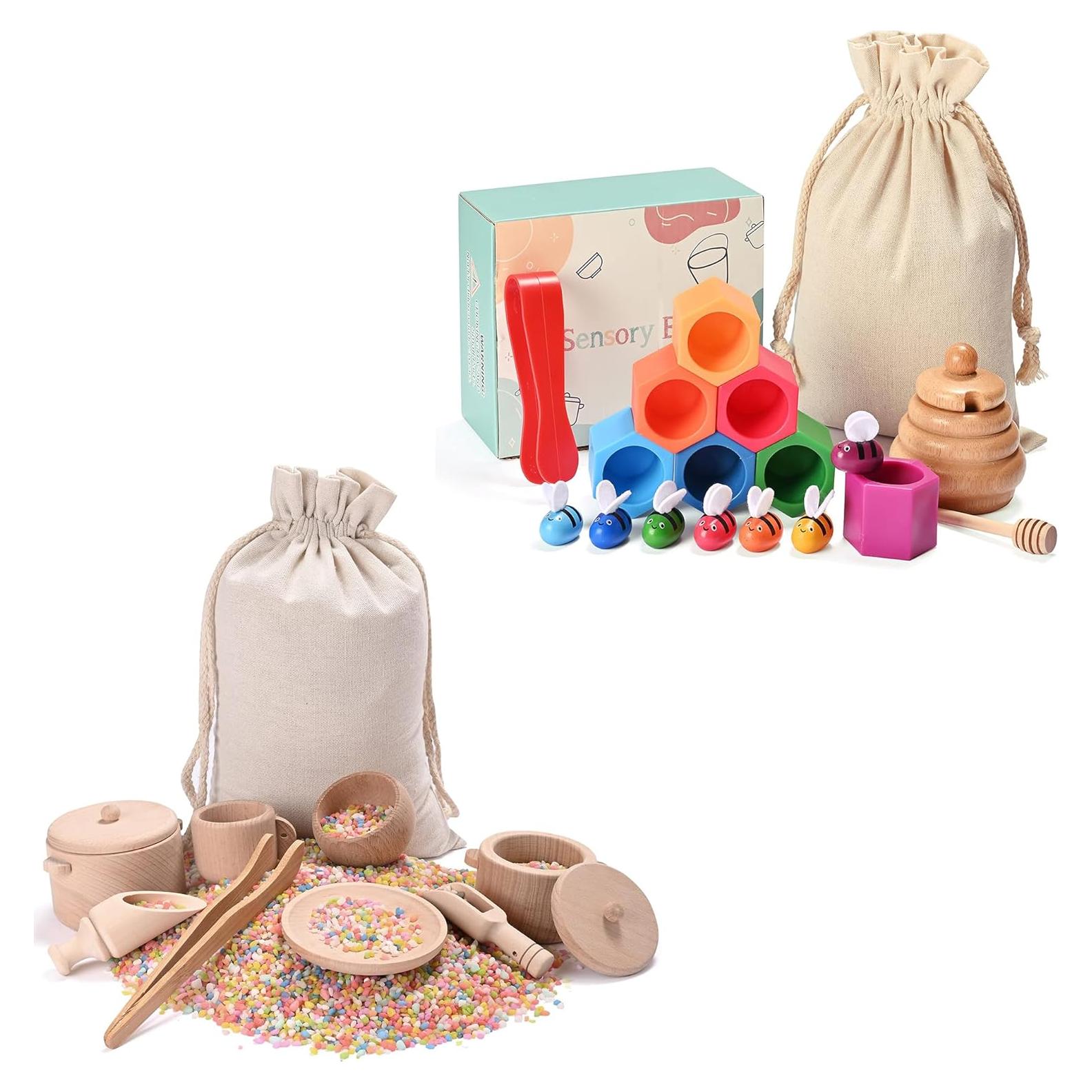 Caja Sensorial Montessori y Waldorf - Juguetes de Madera para Niños