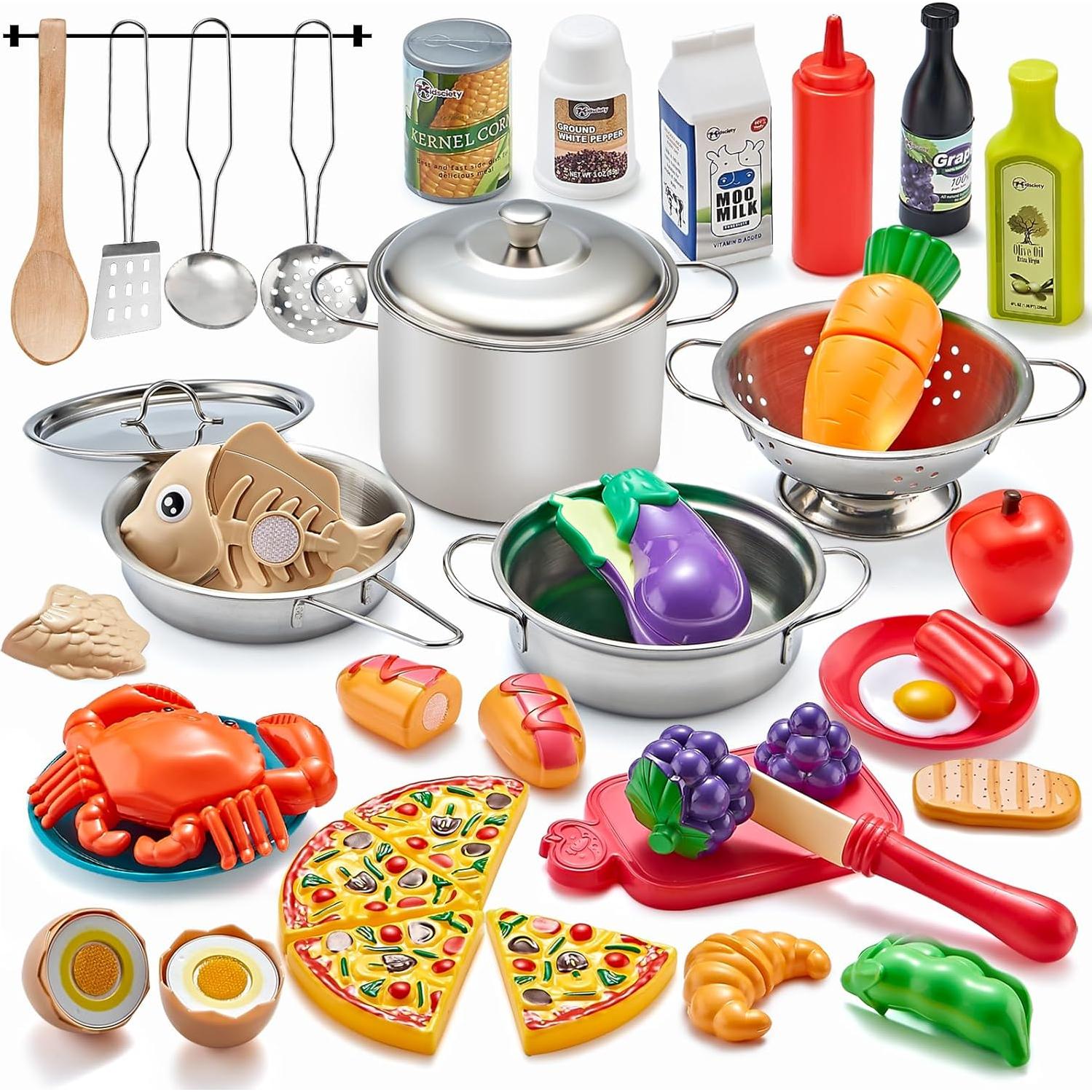 Set de Cocina Infantil 137pcs con Comida de Juguete Cortable
