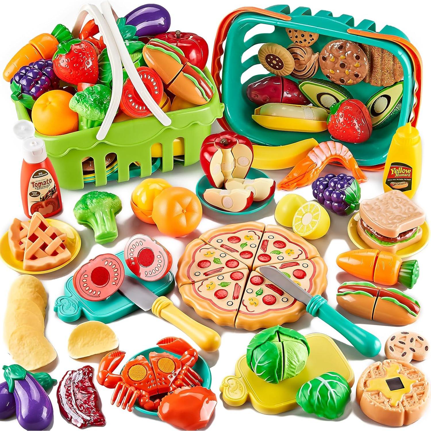 Set de Cocina Infantil 137pcs con Comida de Juguete Cortable