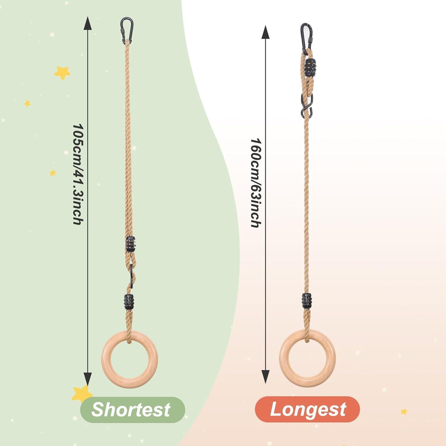 Anillos de Gimnasia de Madera YAERSI Ajustables para Niños