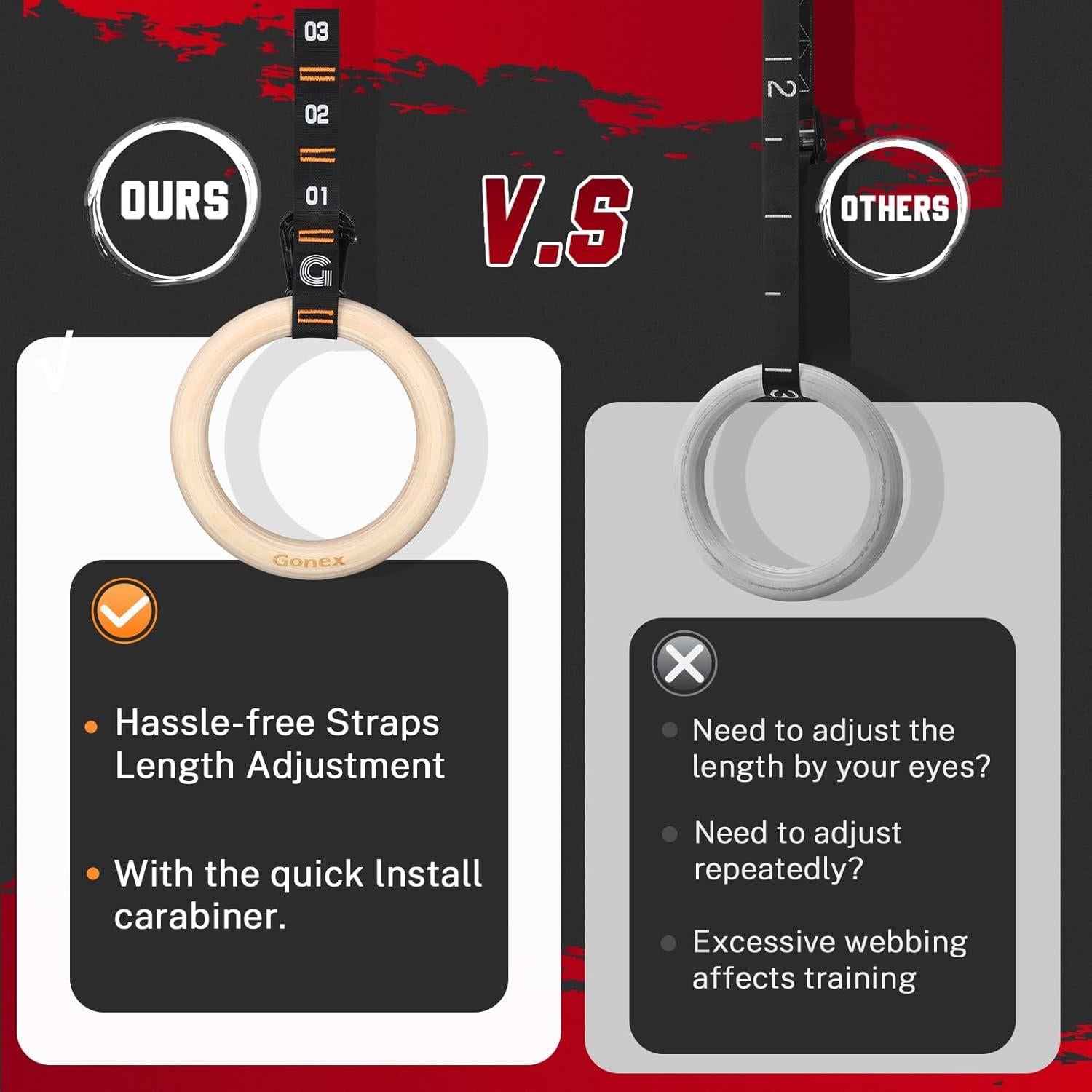 Anillos de Gimnasia de Madera Gonex con Correas Ajustables 2.65m