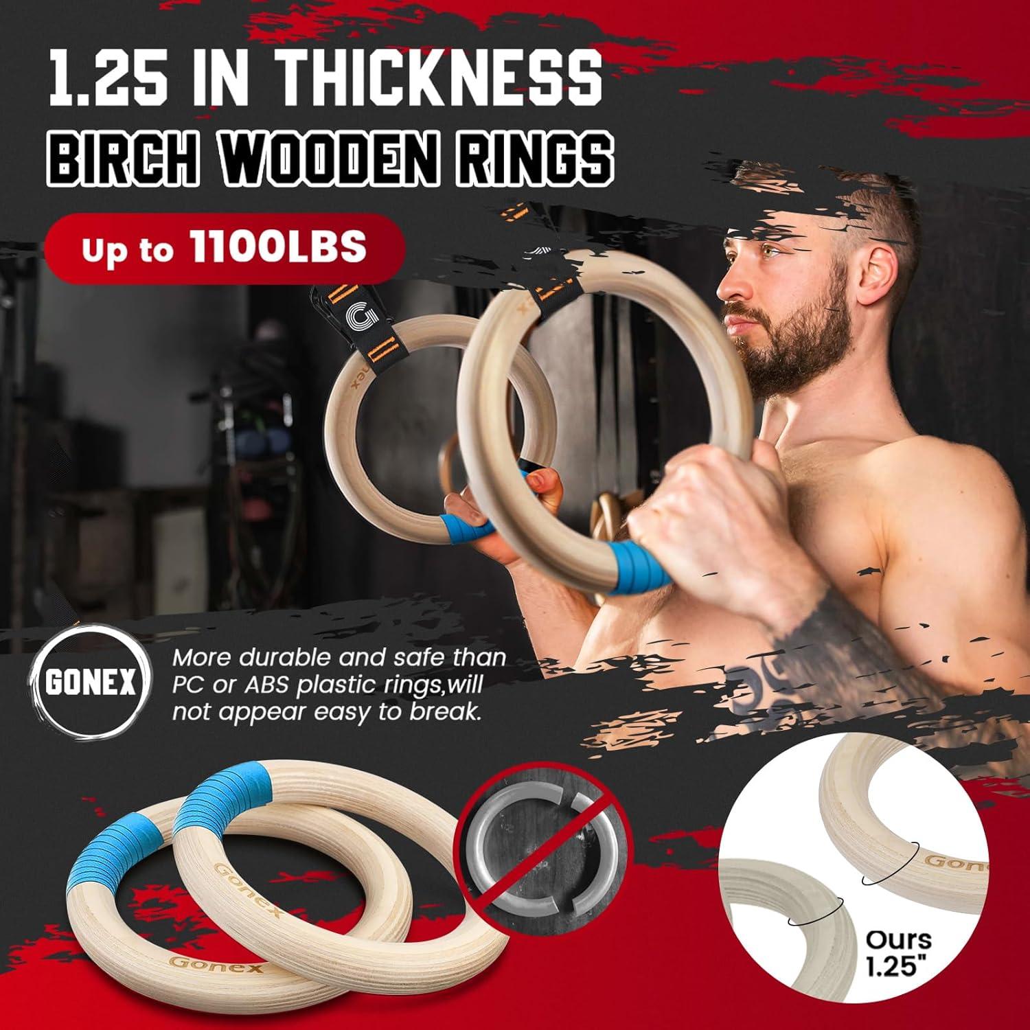 Anillos de Gimnasia de Madera Gonex con Correas Ajustables 2.65m