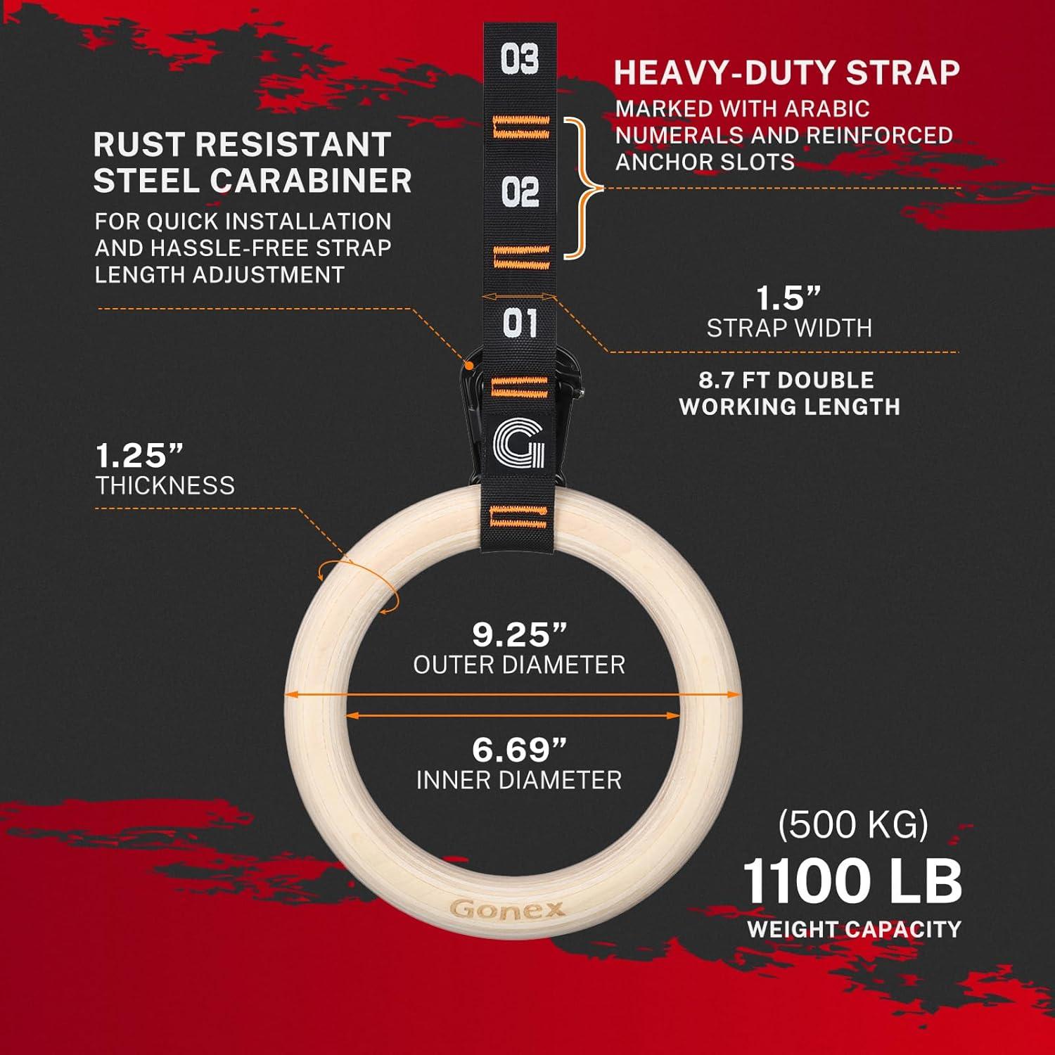 Anillos de Gimnasia de Madera Gonex con Correas Ajustables 2.65m