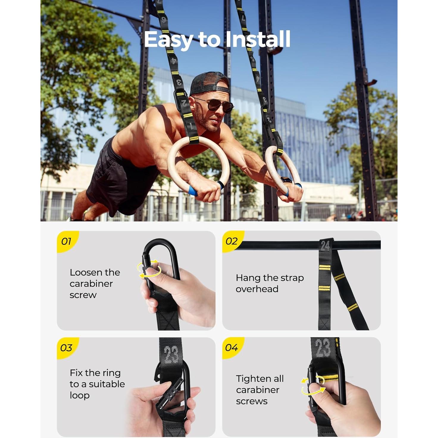 Anillas de Gimnasia de Madera PACEARTH 32mm 680kg con Cadenas